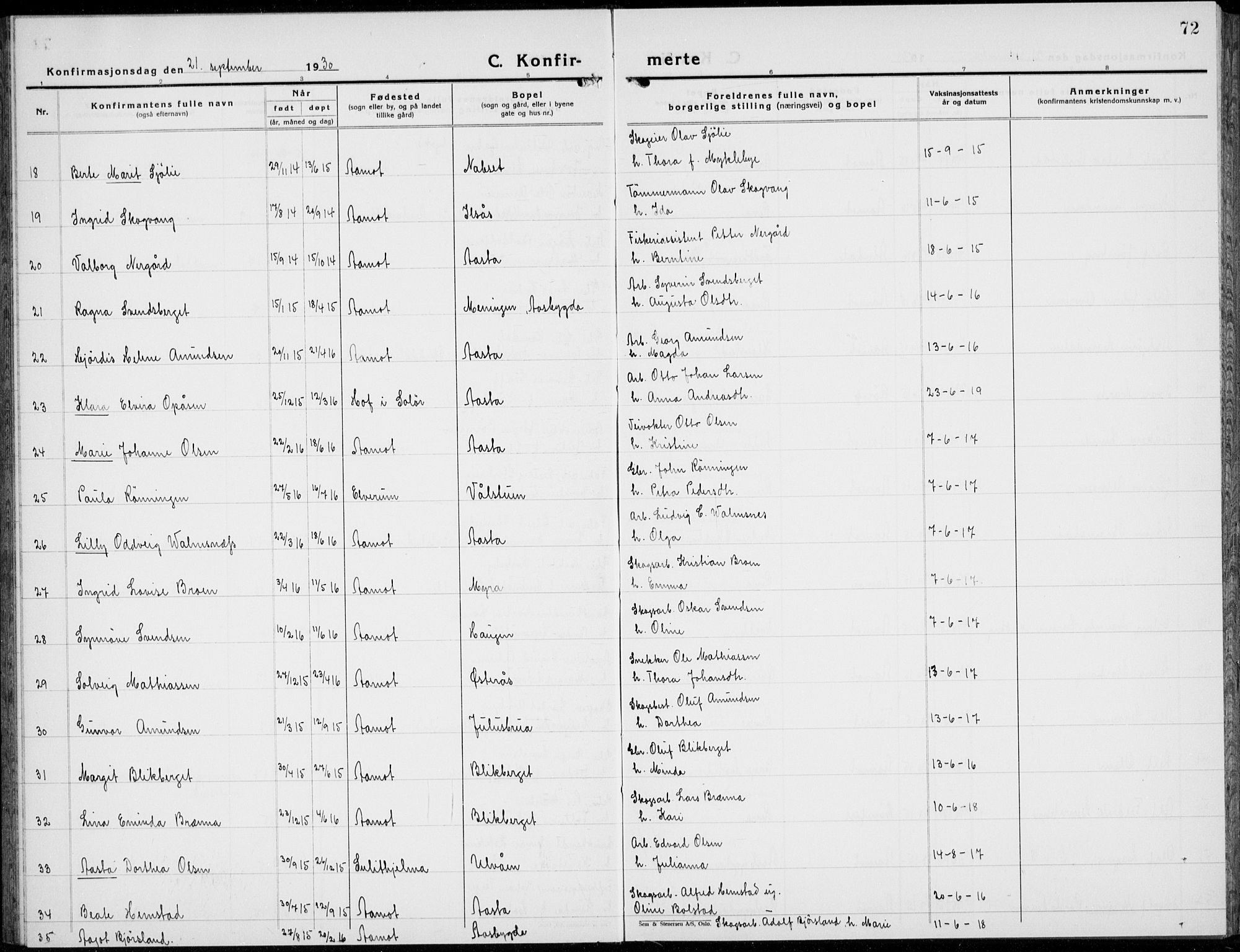 Åmot prestekontor, Hedmark, SAH/PREST-056/H/Ha/Hab/L0006: Parish register (copy) no. 6, 1930-1937, p. 72