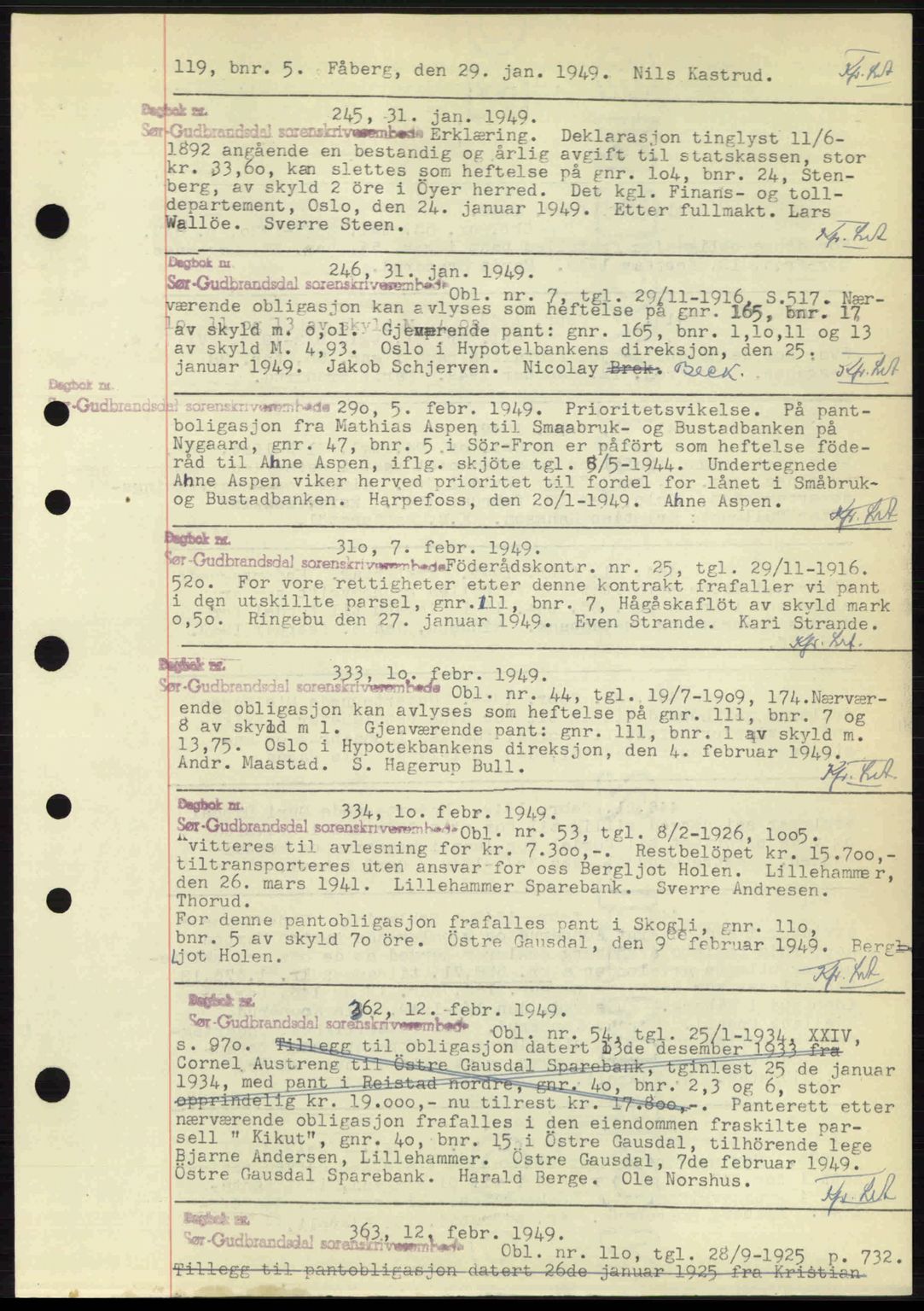 Sør-Gudbrandsdal tingrett, SAH/TING-004/H/Hb/Hbf/L0004: Mortgage book no. C5b, 1945-1951, Diary no: : 245/1949