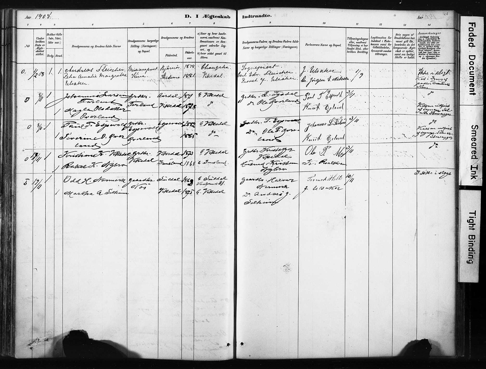 Vikedal sokneprestkontor, AV/SAST-A-101840/01/IV: Parish register (official) no. A 10, 1884-1907, p. 128