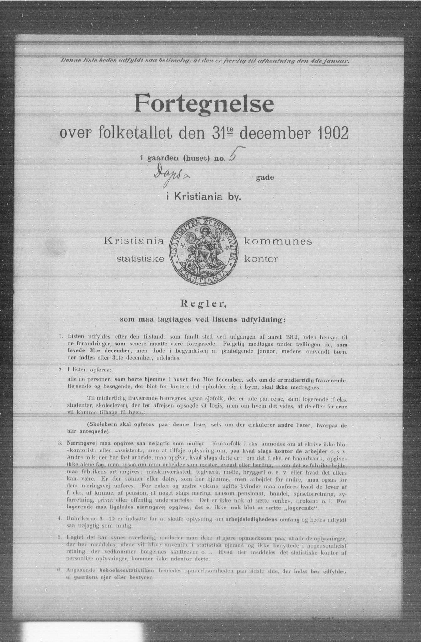 OBA, Municipal Census 1902 for Kristiania, 1902, p. 3028