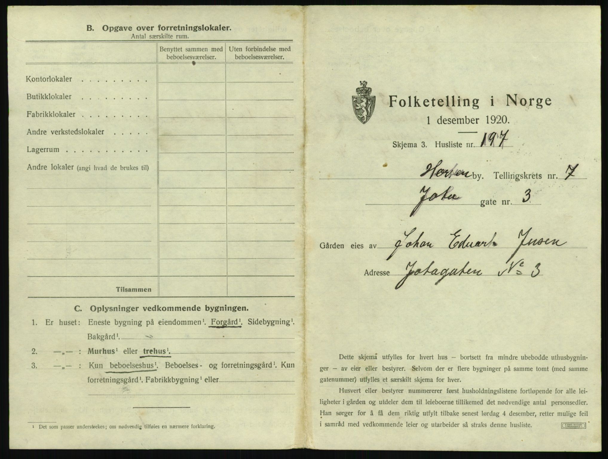 SAKO, 1920 census for Horten, 1920, p. 2791