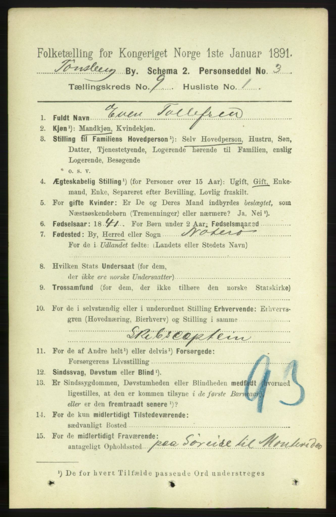 RA, 1891 census for 0705 Tønsberg, 1891, p. 3279