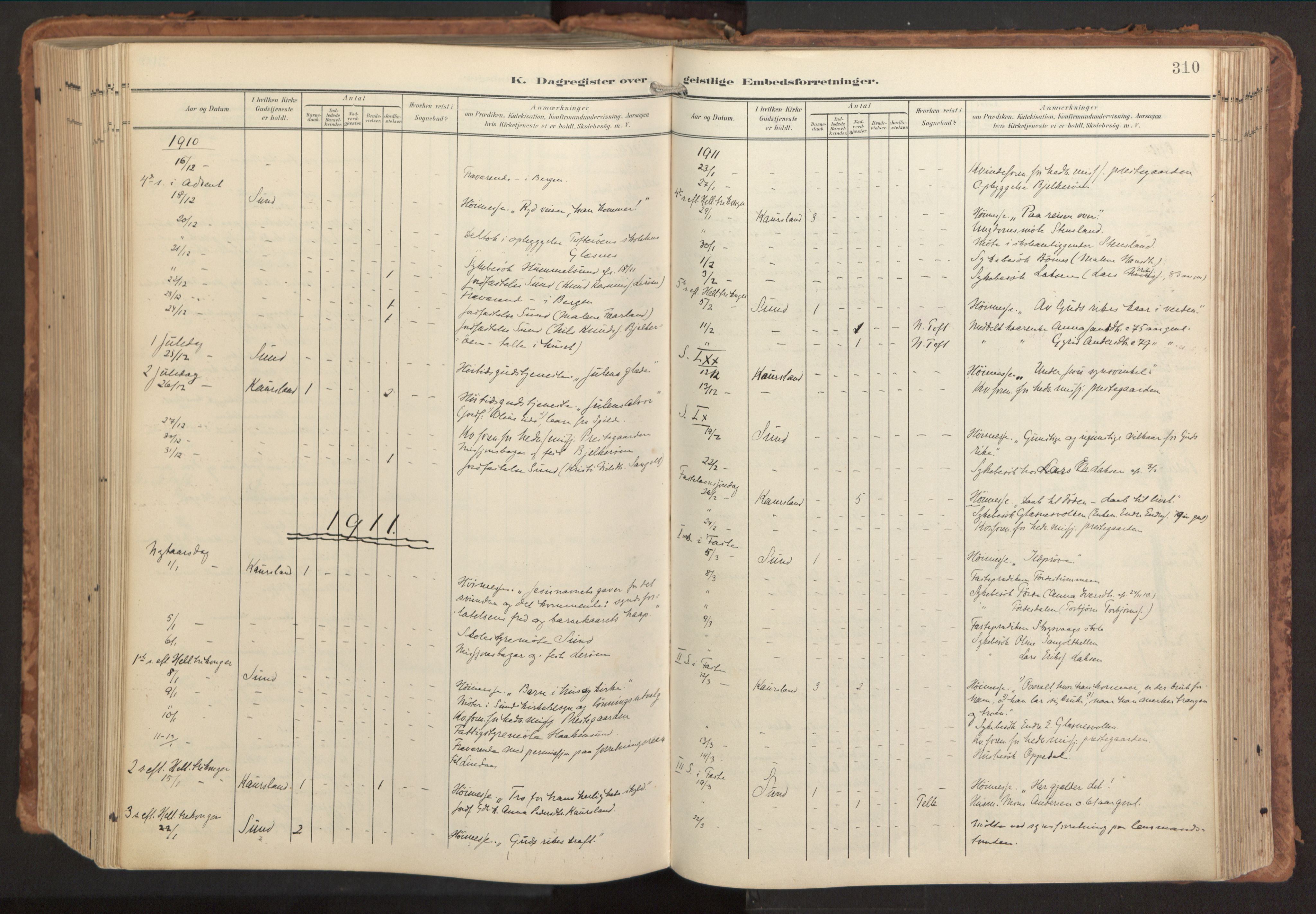 Sund sokneprestembete, AV/SAB-A-99930: Parish register (official) no. B 2, 1907-1926, p. 310