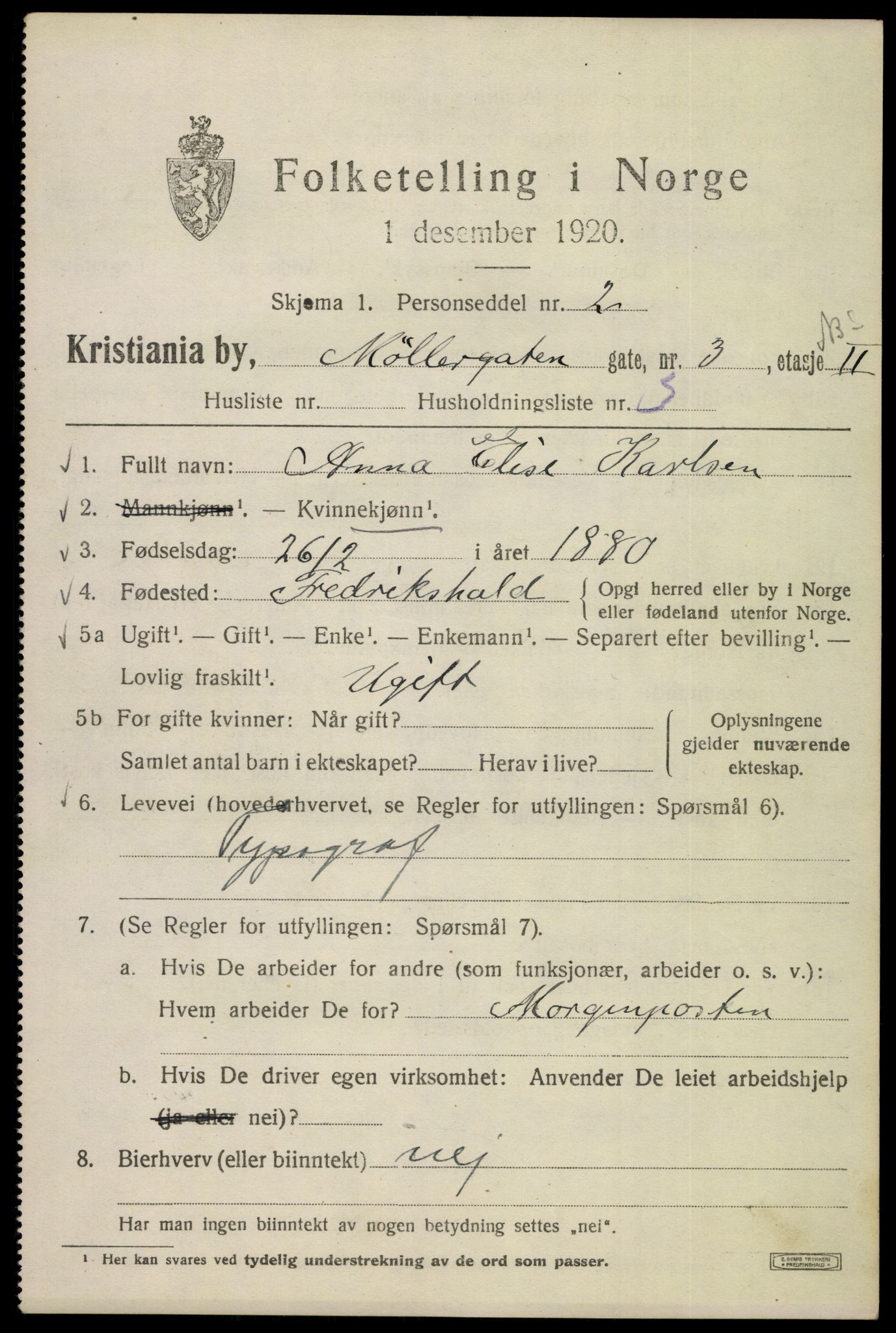 SAO, 1920 census for Kristiania, 1920, p. 406845