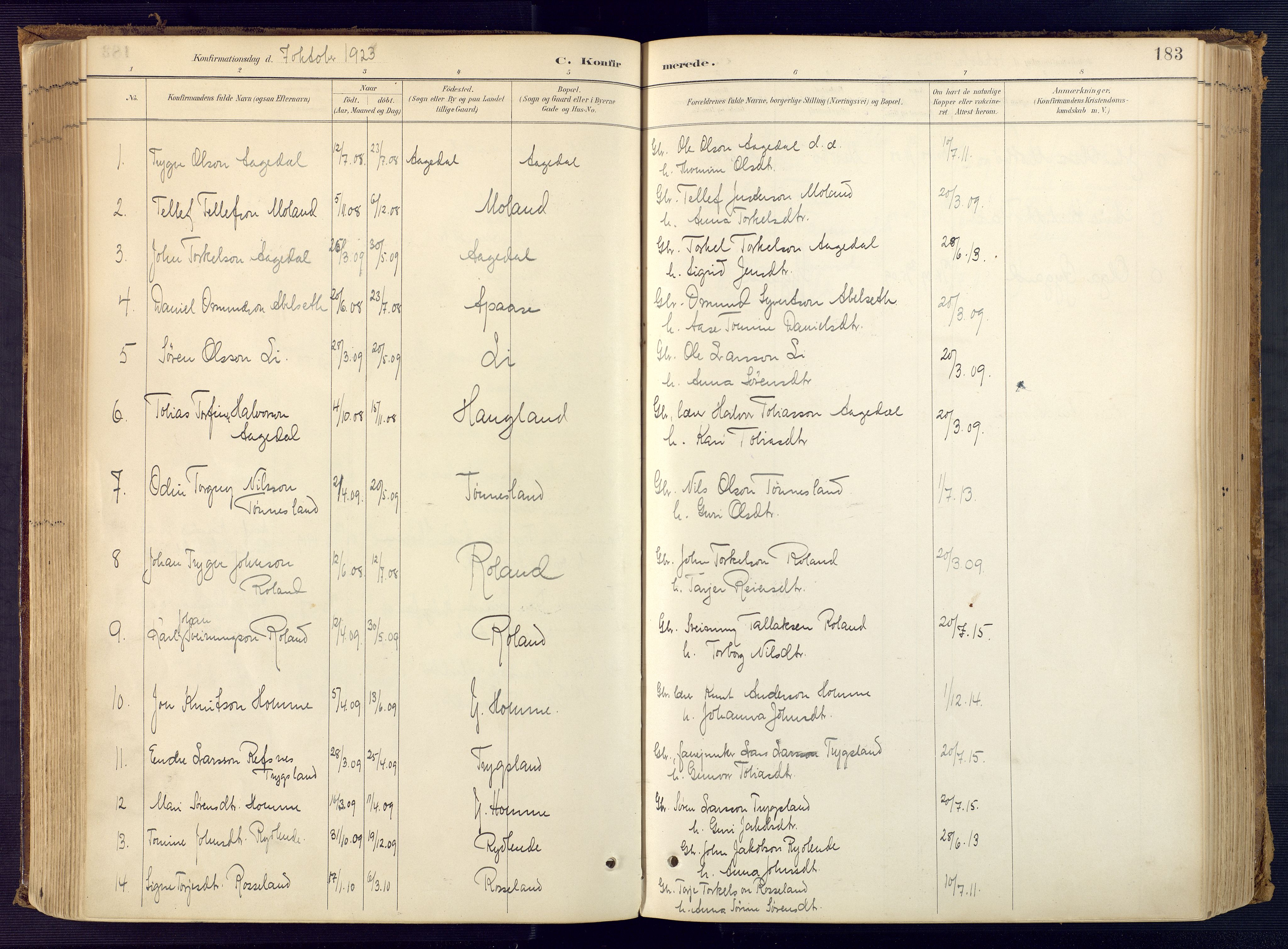 Bjelland sokneprestkontor, SAK/1111-0005/F/Fa/Faa/L0004: Parish register (official) no. A 4, 1887-1923, p. 183