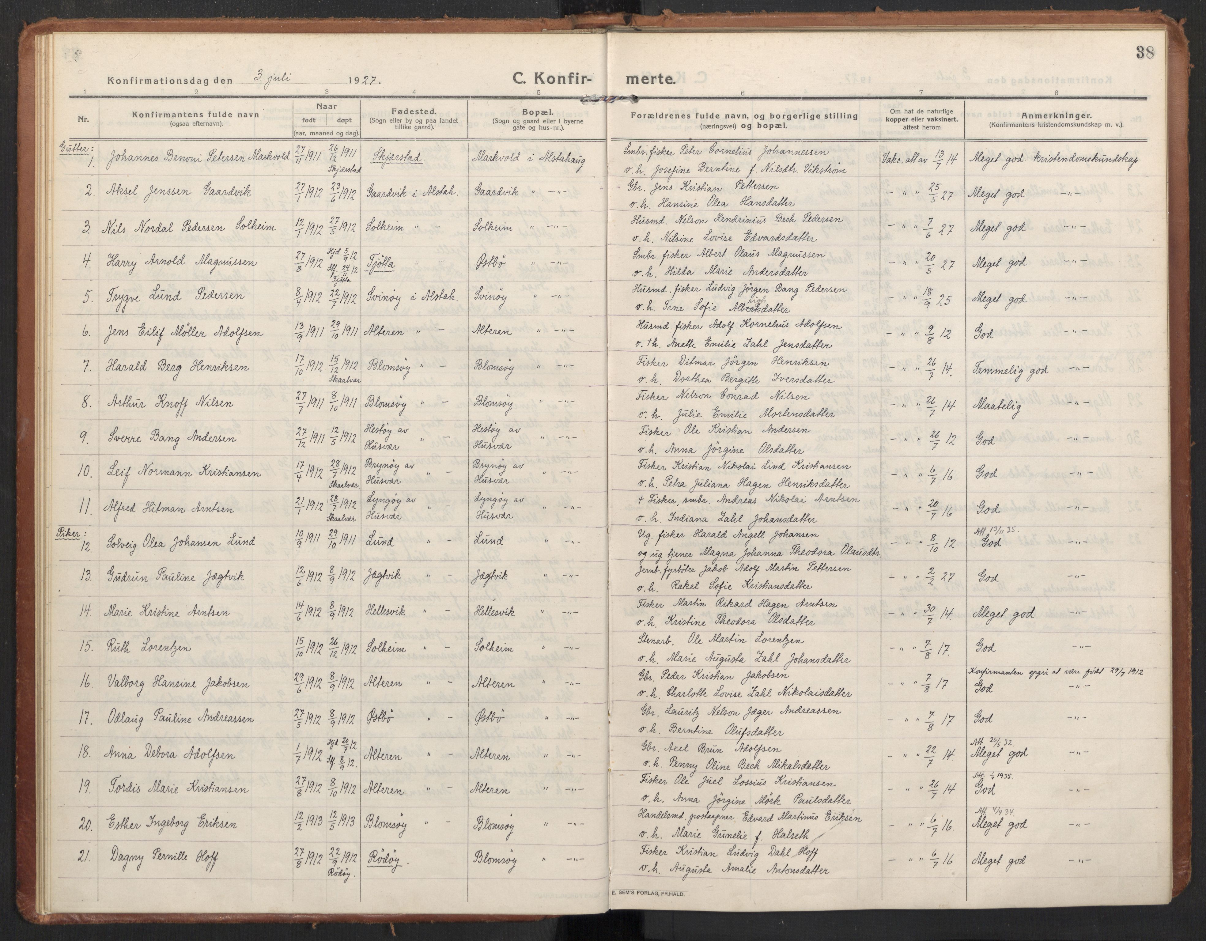 Ministerialprotokoller, klokkerbøker og fødselsregistre - Nordland, AV/SAT-A-1459/830/L0456: Parish register (official) no. 830A20, 1914-1937, p. 38