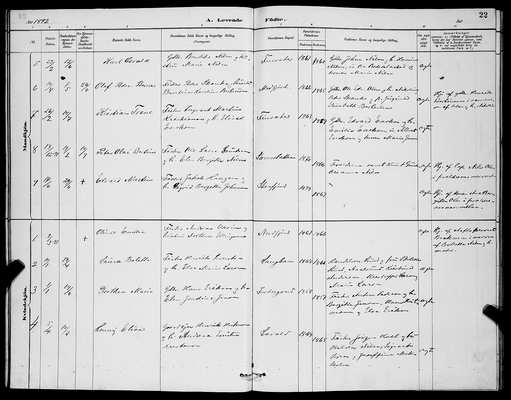 Berg sokneprestkontor, AV/SATØ-S-1318/G/Ga/Gab/L0004klokker: Parish register (copy) no. 4, 1887-1897, p. 22