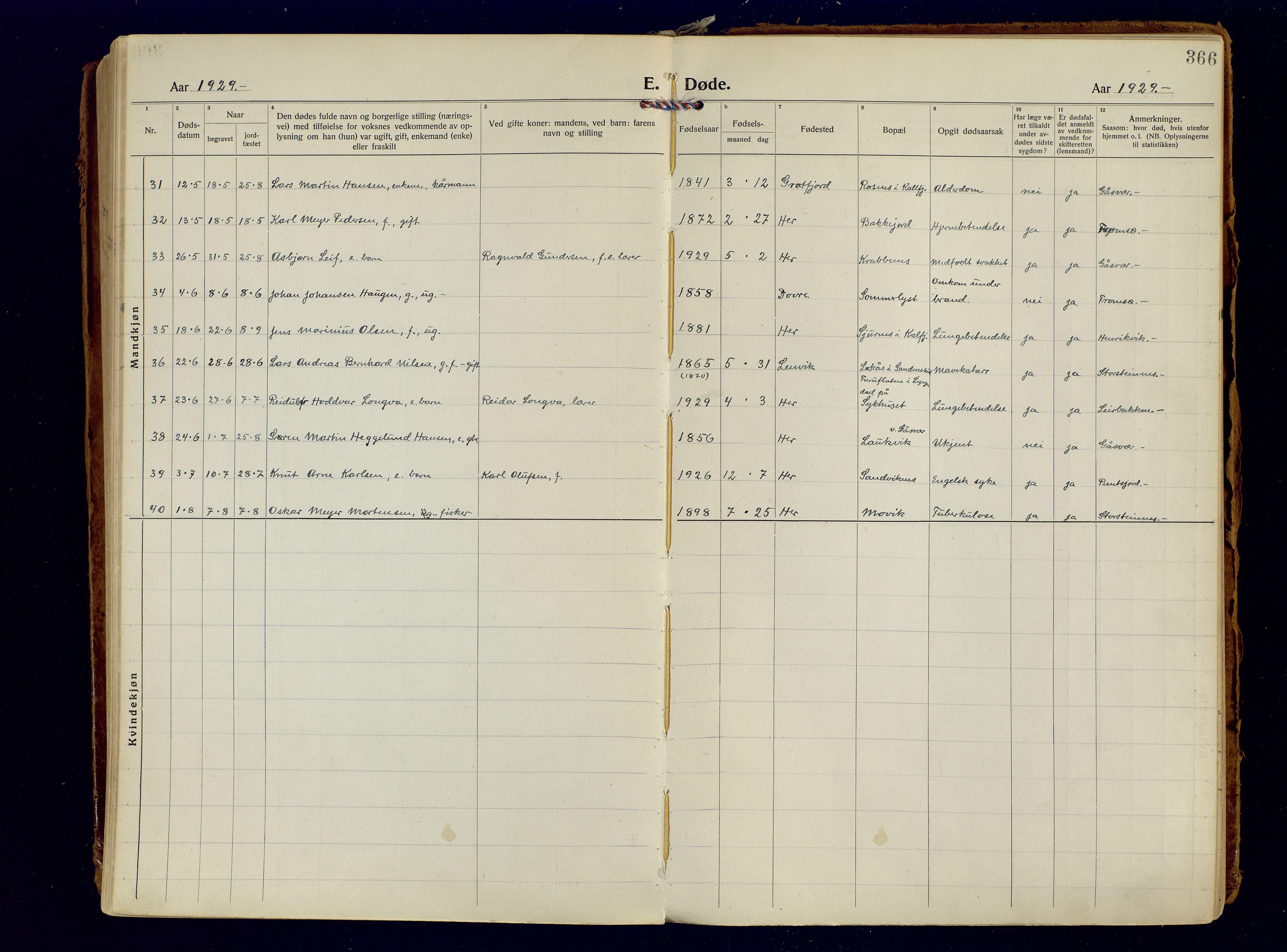 Tromsøysund sokneprestkontor, AV/SATØ-S-1304/G/Ga/L0009kirke: Parish register (official) no. 9, 1922-1934, p. 366