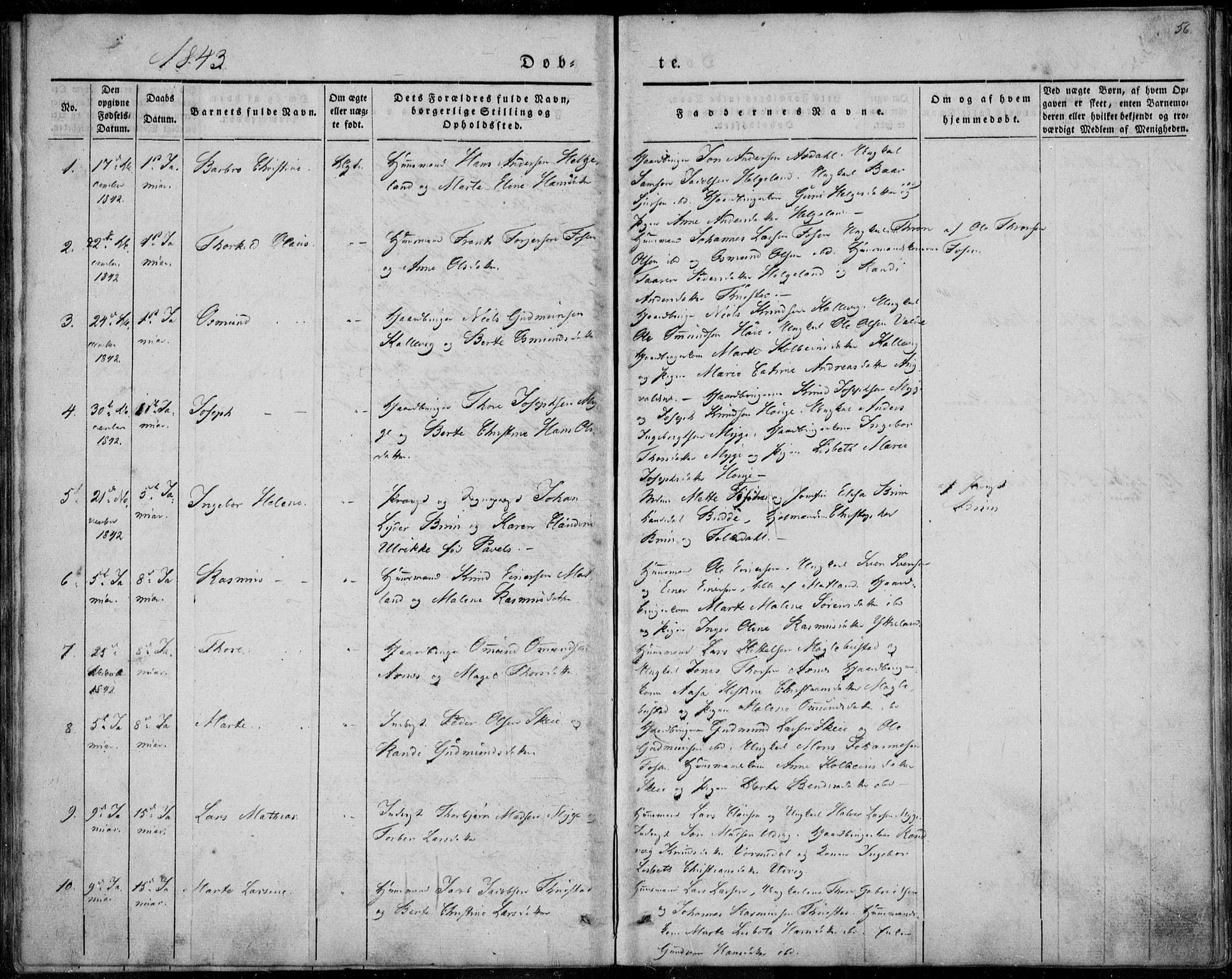 Avaldsnes sokneprestkontor, SAST/A -101851/H/Ha/Haa/L0006: Parish register (official) no. A 6, 1839-1847, p. 56