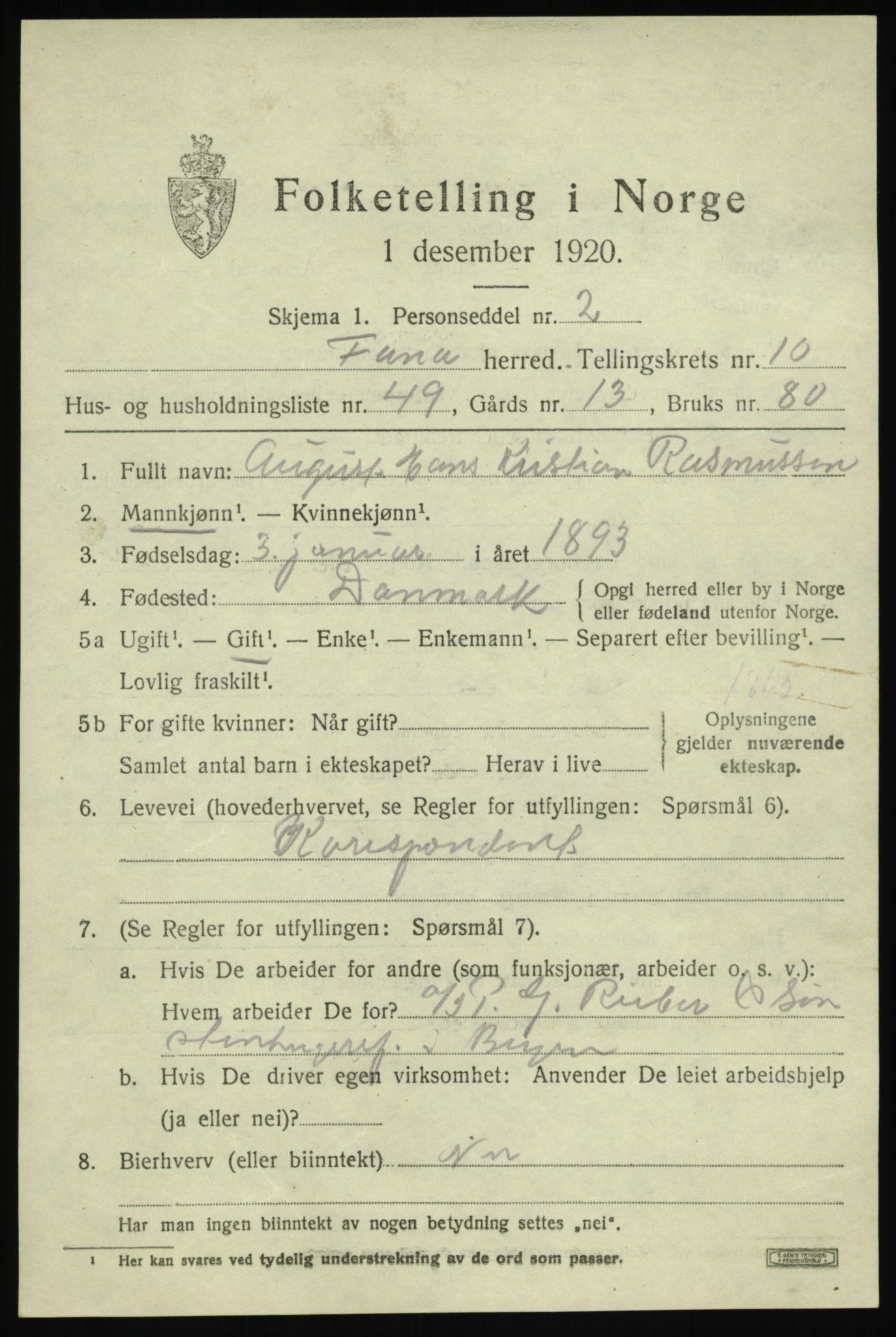 SAB, 1920 census for Fana, 1920, p. 17315