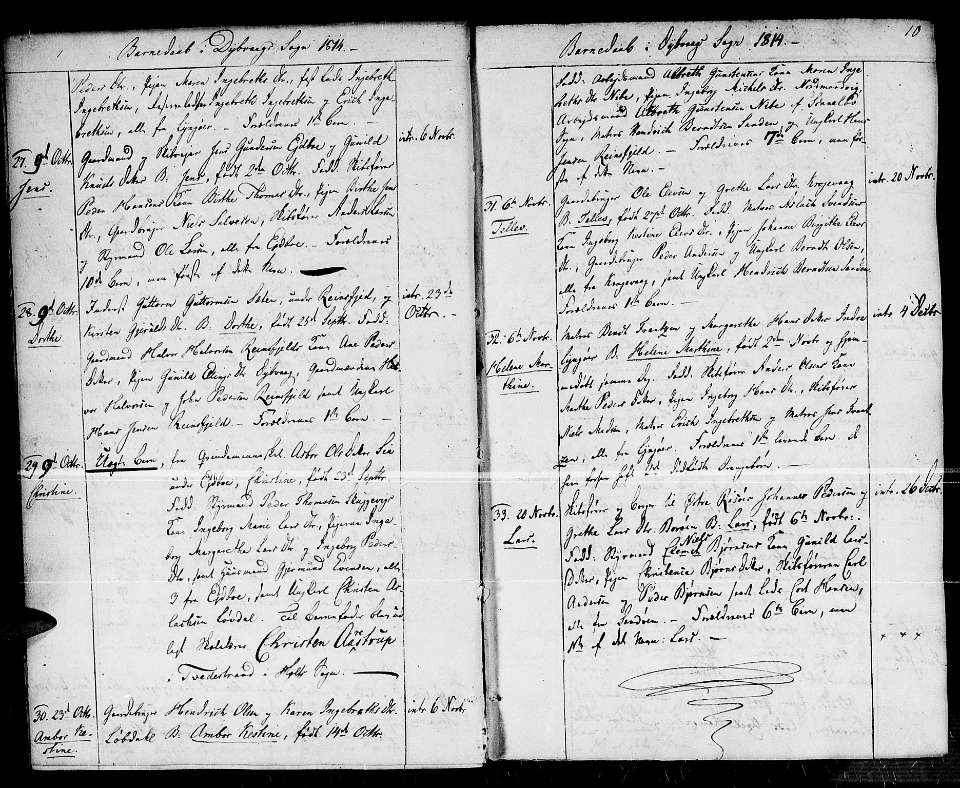 Dypvåg sokneprestkontor, SAK/1111-0007/F/Fa/Faa/L0002: Parish register (official) no. A 2/ 1, 1813-1824, p. 10