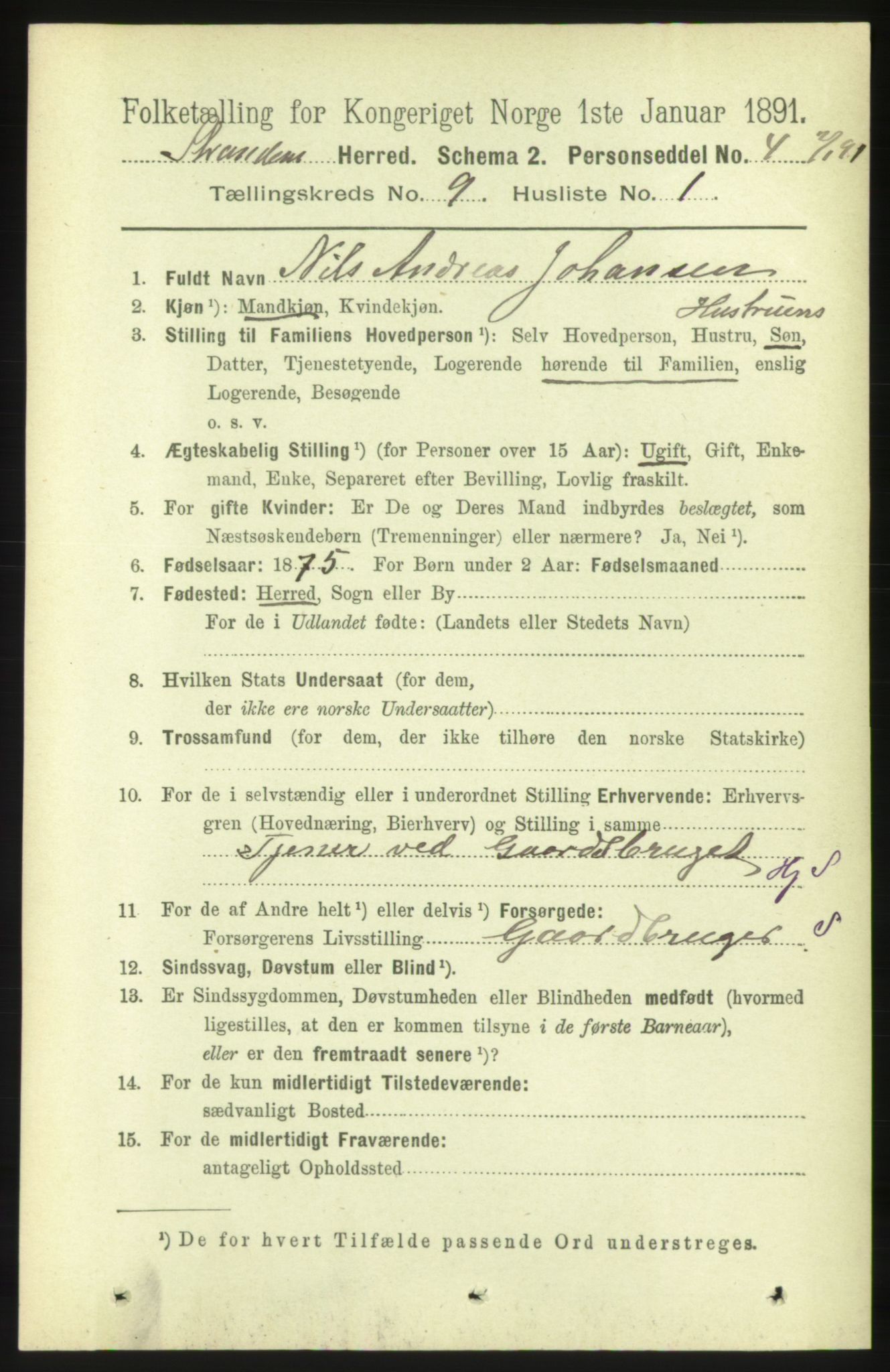 RA, 1891 census for 1525 Stranda, 1891, p. 2205