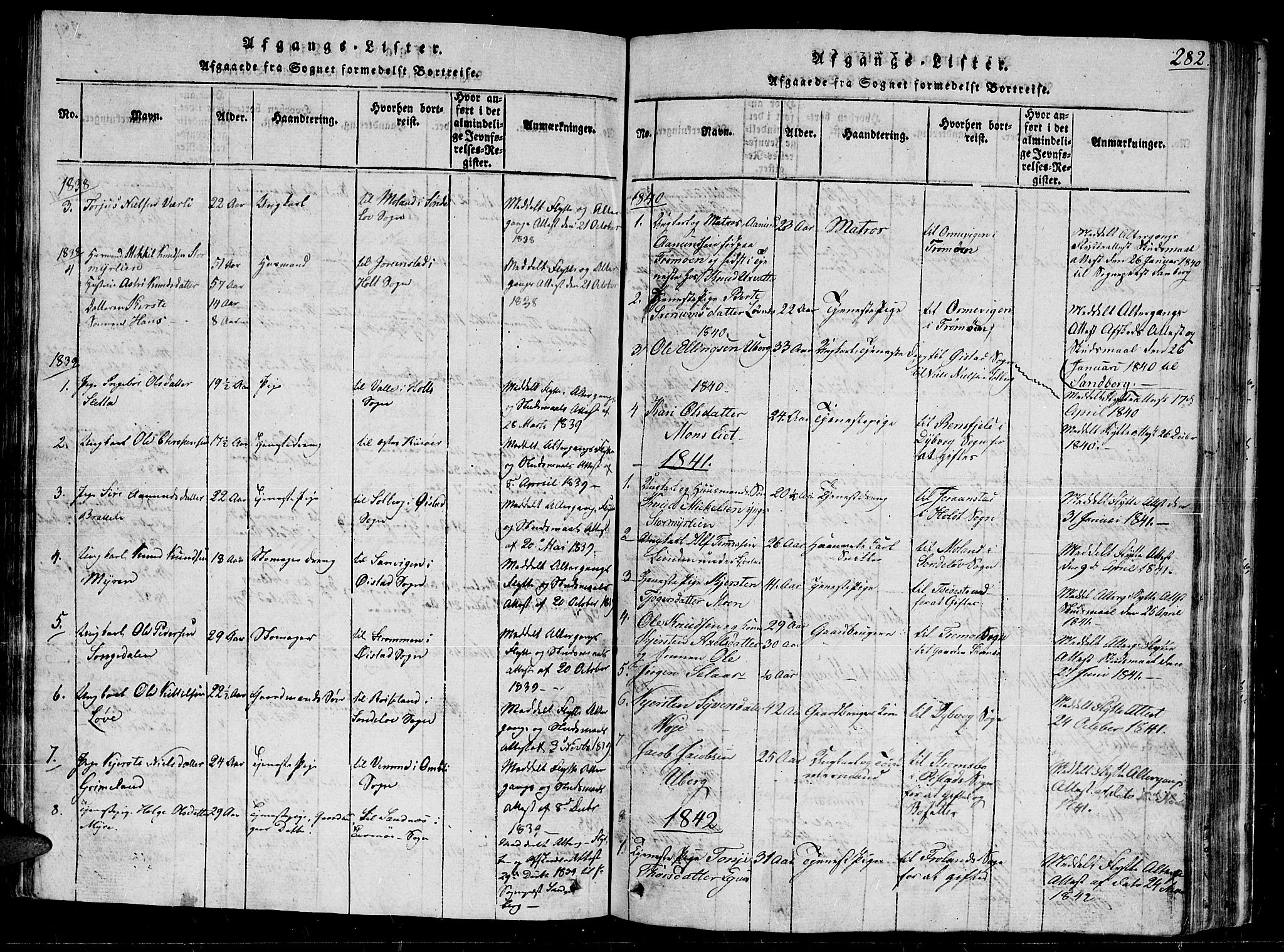 Gjerstad sokneprestkontor, AV/SAK-1111-0014/F/Fb/Fbb/L0001: Parish register (copy) no. B 1, 1813-1863, p. 282