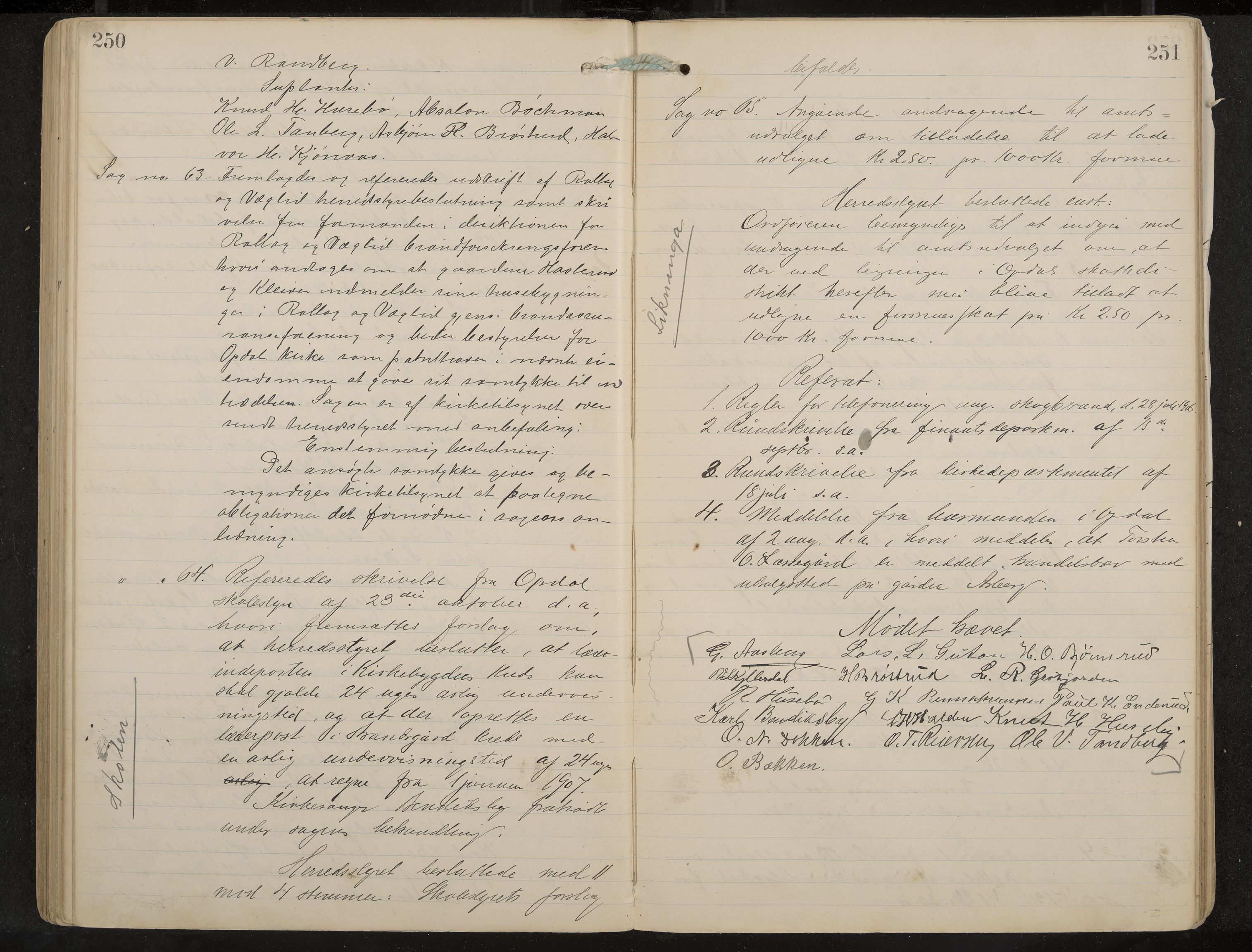 Uvdal formannskap og sentraladministrasjon, IKAK/0634021/A/Aa/L0001: Møtebok, 1901-1909, p. 250-251