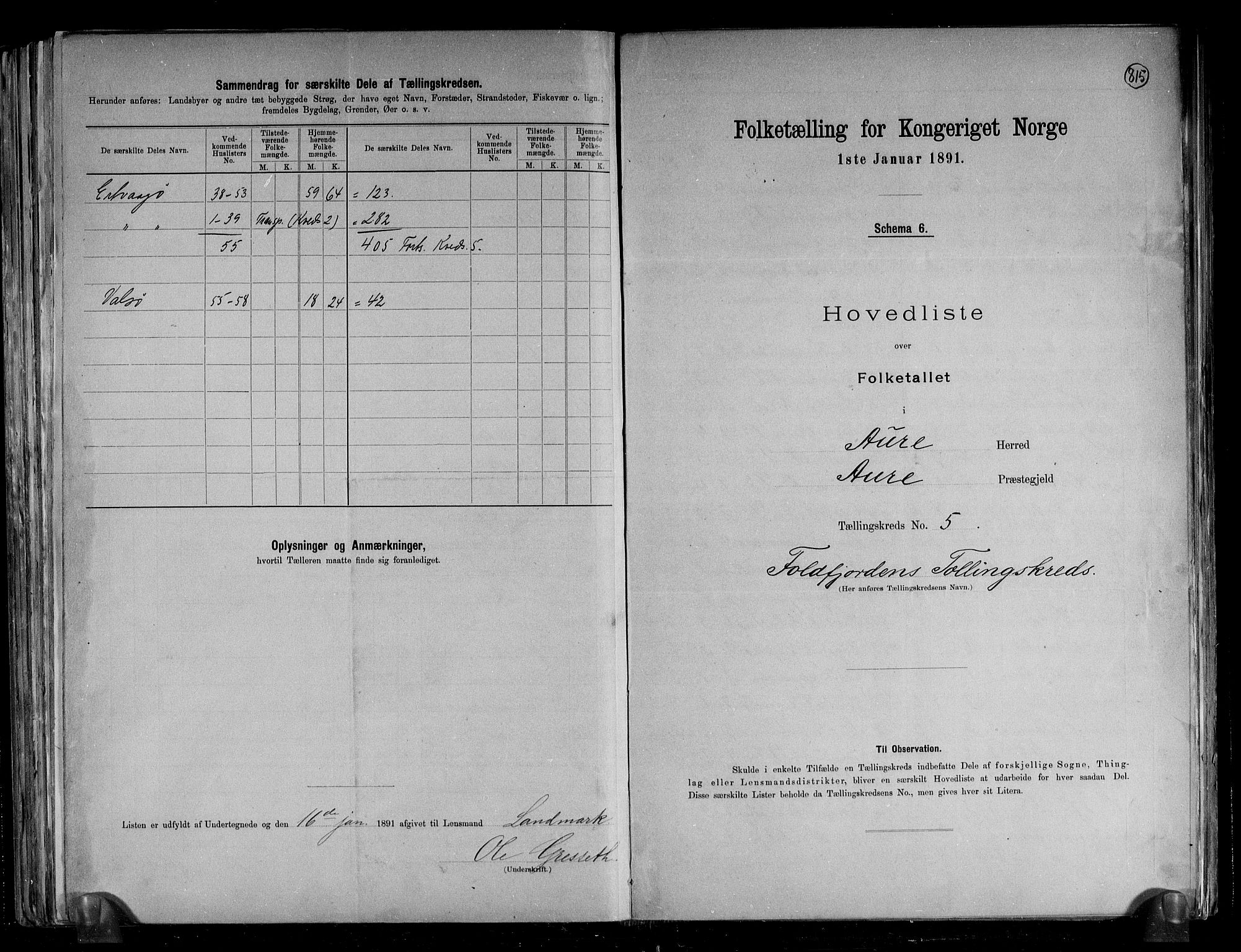 RA, 1891 census for 1569 Aure, 1891, p. 12