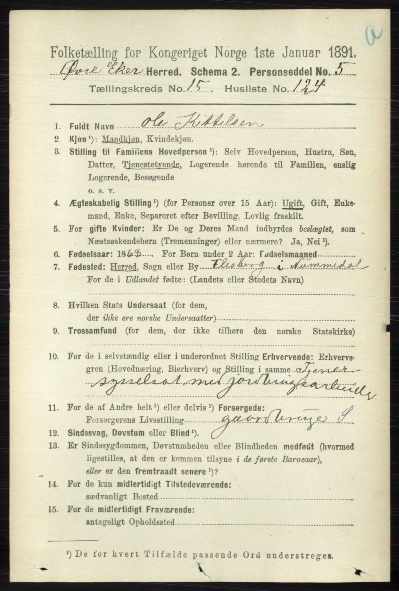 RA, 1891 census for 0624 Øvre Eiker, 1891, p. 7624