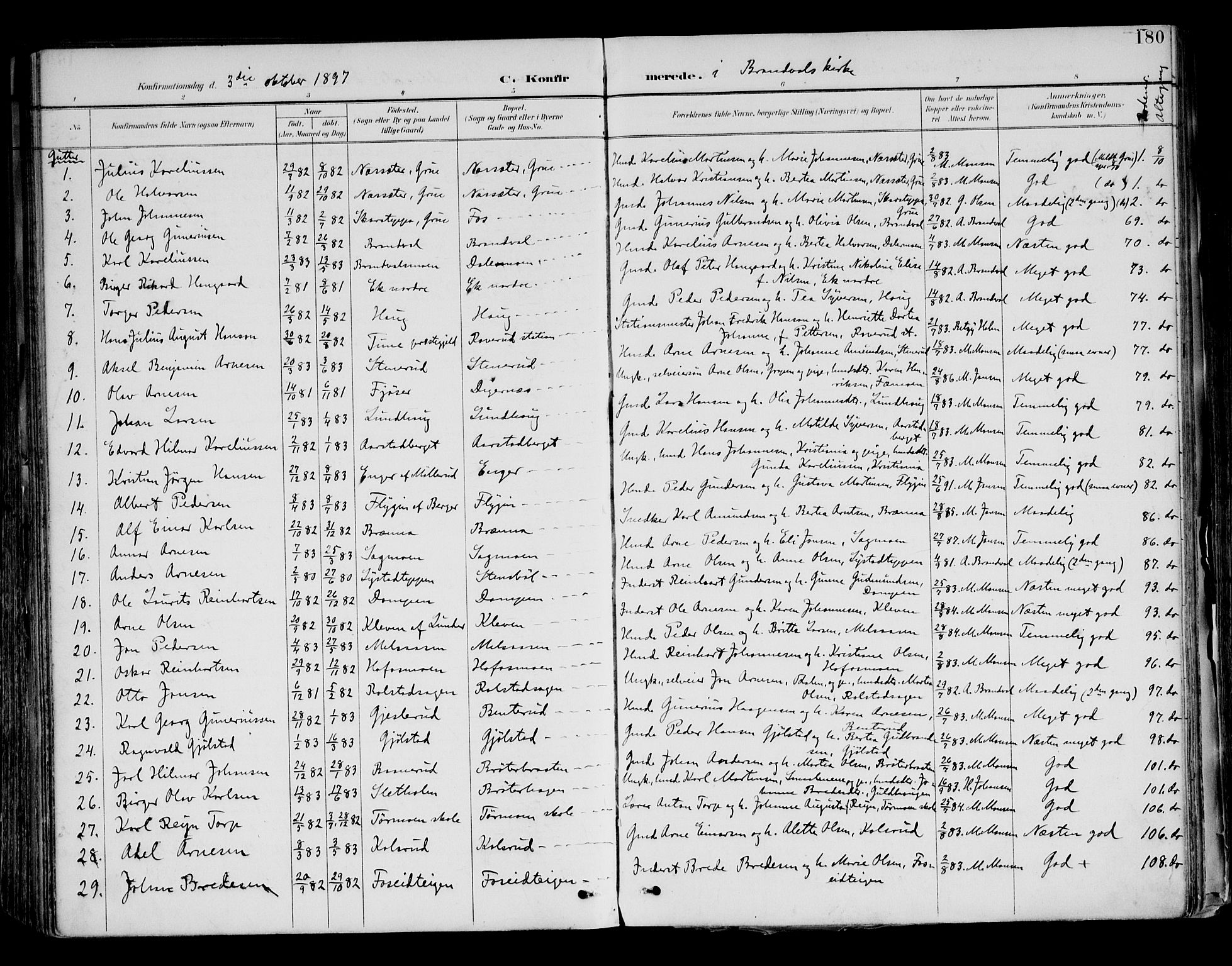 Brandval prestekontor, AV/SAH-PREST-034/H/Ha/Haa/L0003: Parish register (official) no. 3, 1894-1909, p. 180