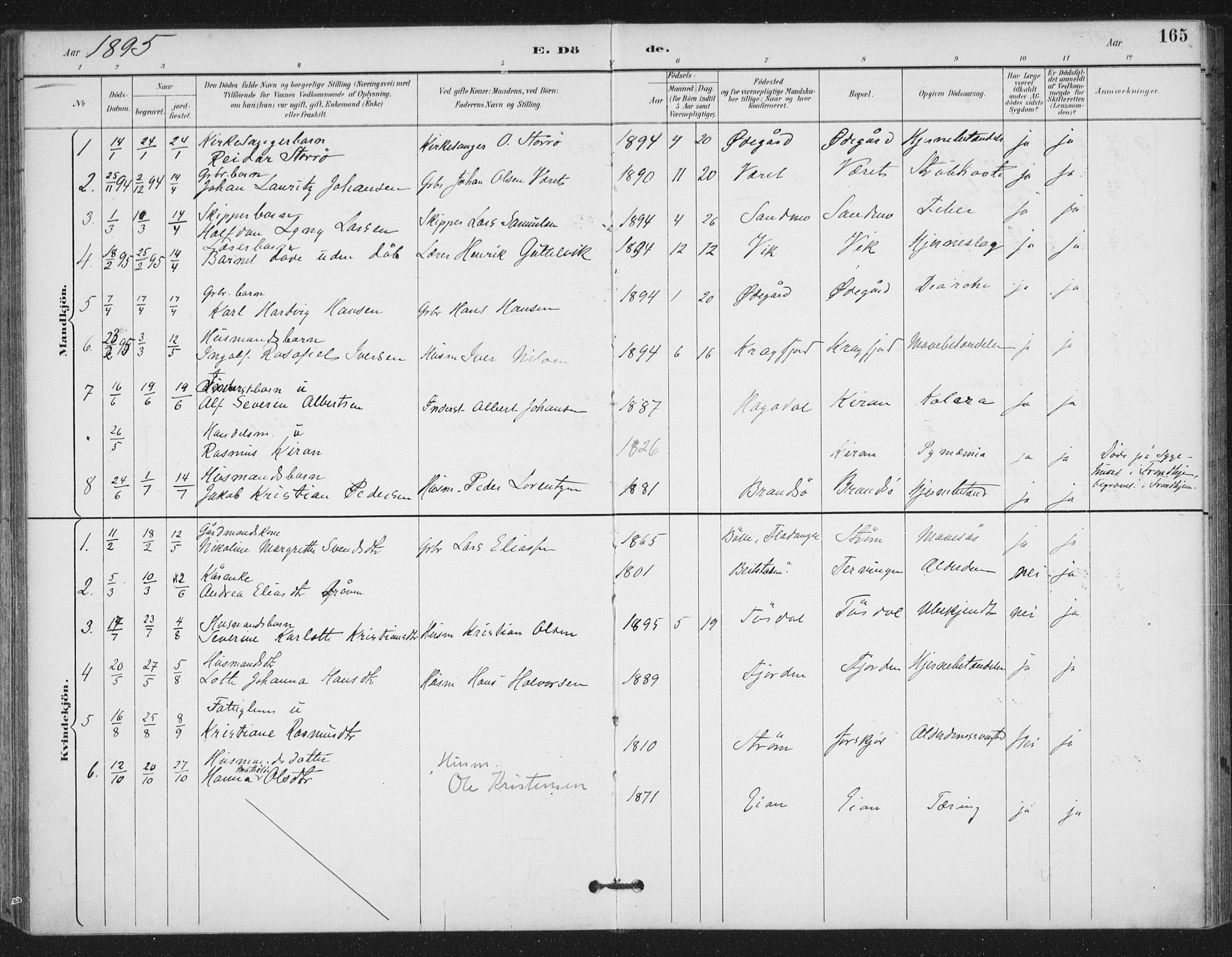 Ministerialprotokoller, klokkerbøker og fødselsregistre - Sør-Trøndelag, AV/SAT-A-1456/657/L0708: Parish register (official) no. 657A09, 1894-1904, p. 165