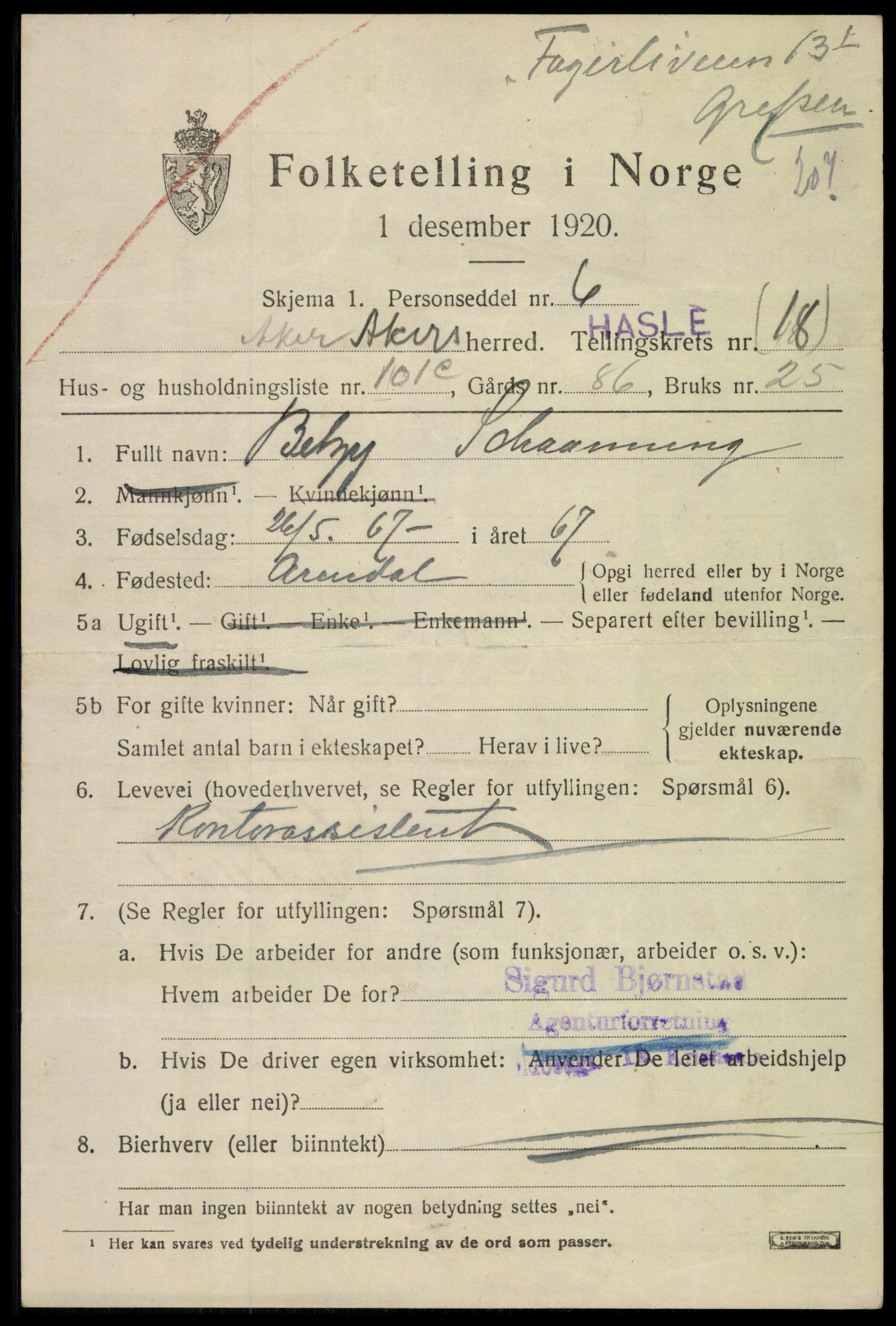 SAO, 1920 census for Aker, 1920, p. 112690