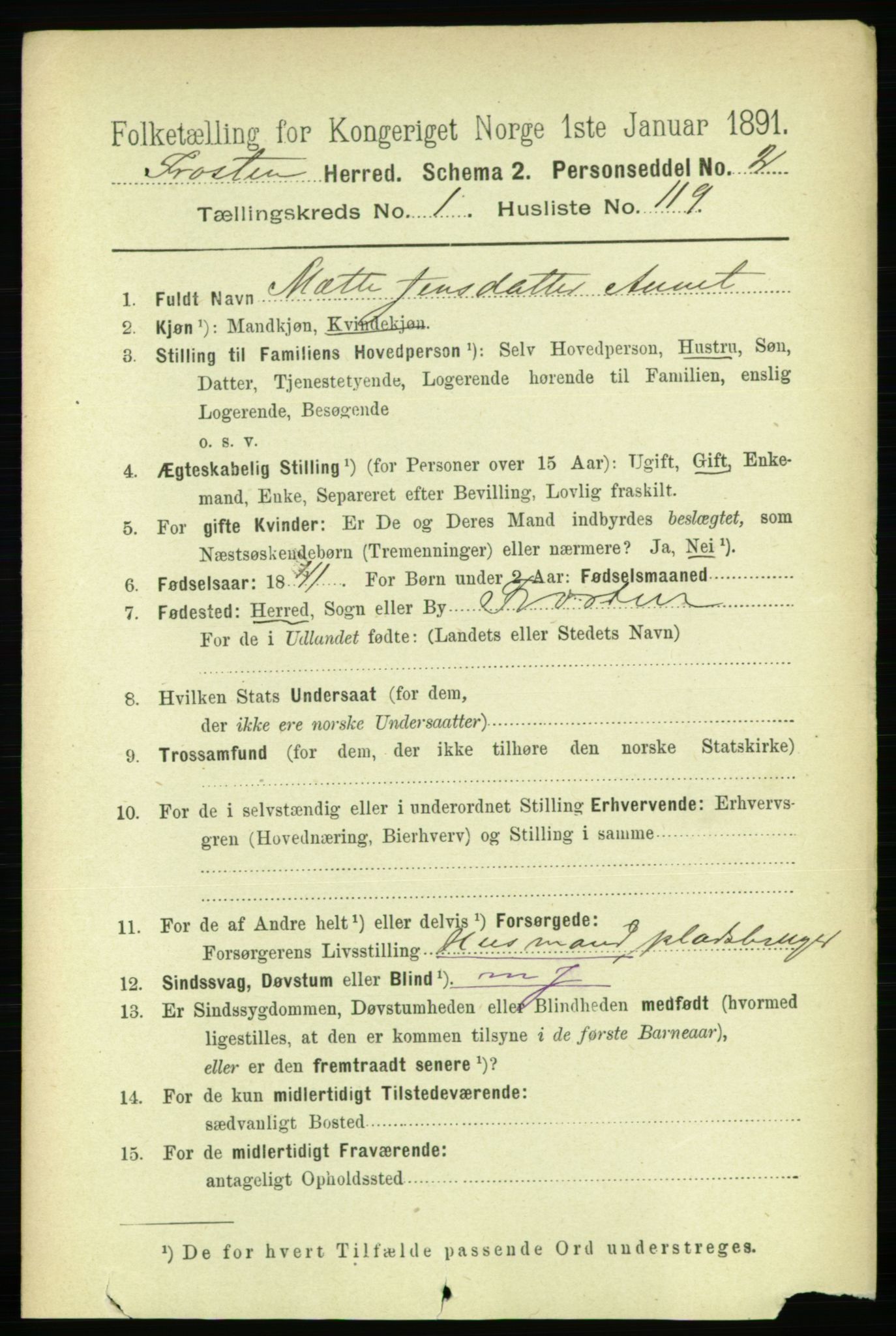 RA, 1891 census for 1717 Frosta, 1891, p. 929