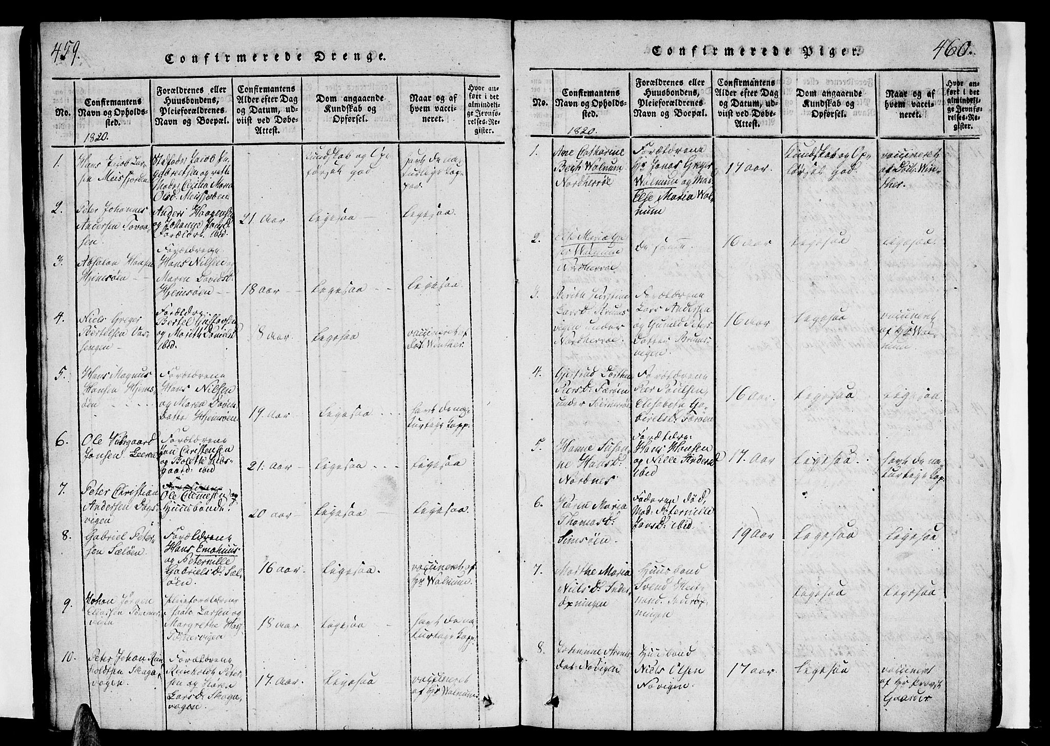 Ministerialprotokoller, klokkerbøker og fødselsregistre - Nordland, AV/SAT-A-1459/834/L0510: Parish register (copy) no. 834C01, 1820-1847, p. 459-460