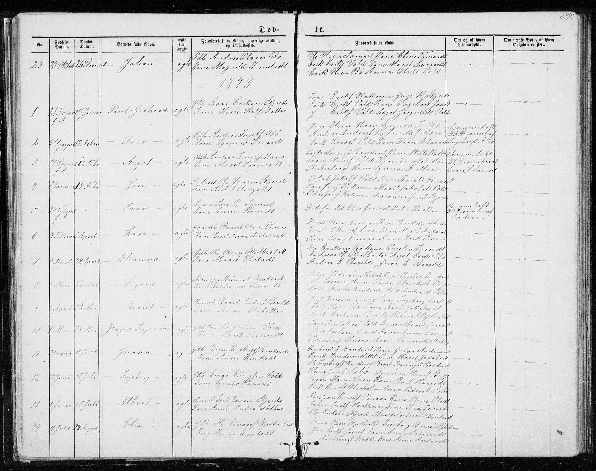 Ministerialprotokoller, klokkerbøker og fødselsregistre - Møre og Romsdal, SAT/A-1454/543/L0564: Parish register (copy) no. 543C02, 1867-1915, p. 47