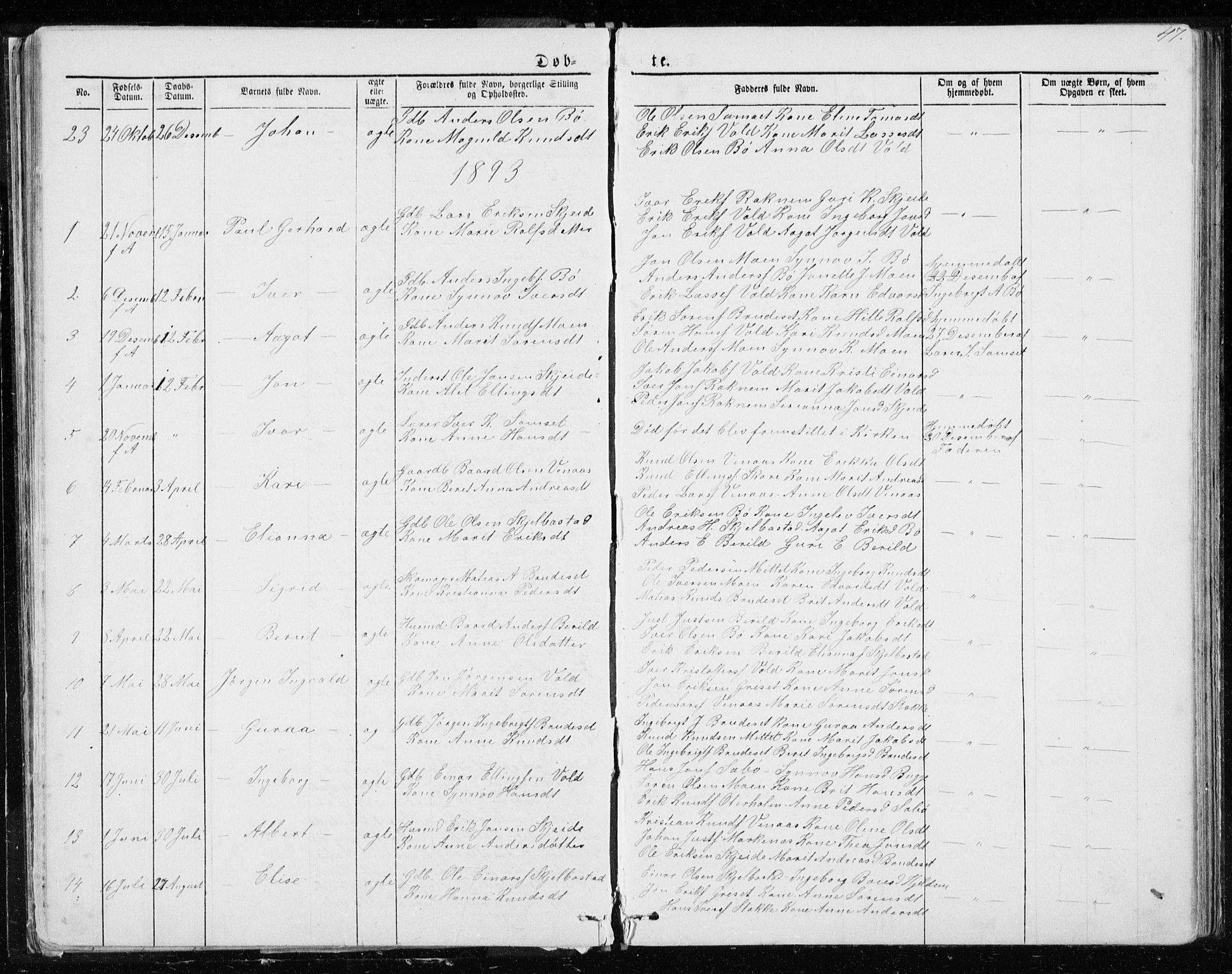 Ministerialprotokoller, klokkerbøker og fødselsregistre - Møre og Romsdal, AV/SAT-A-1454/543/L0564: Parish register (copy) no. 543C02, 1867-1915, p. 47