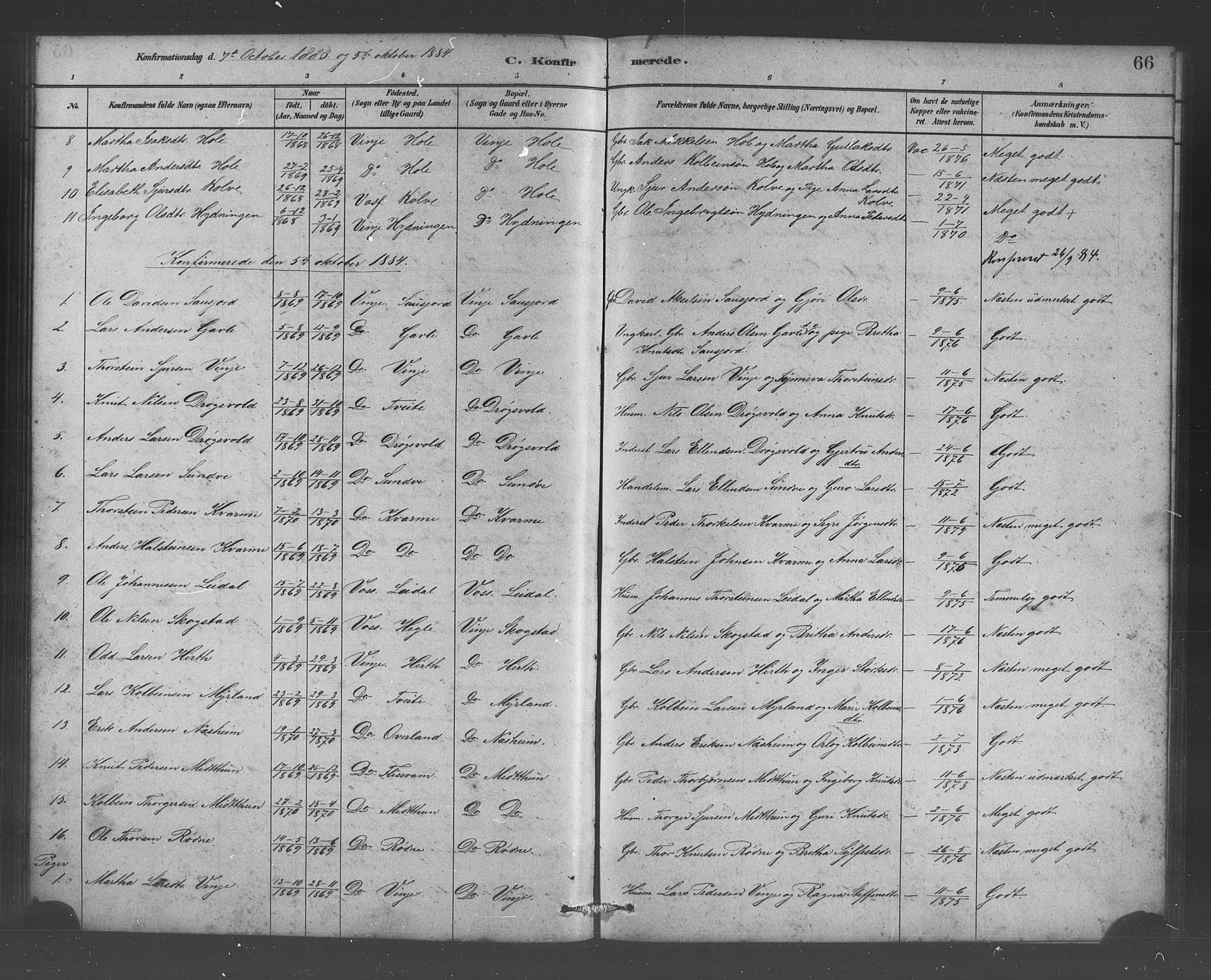 Vossestrand Sokneprestembete, SAB/A-79101/H/Hab: Parish register (copy) no. B 3, 1880-1907, p. 66