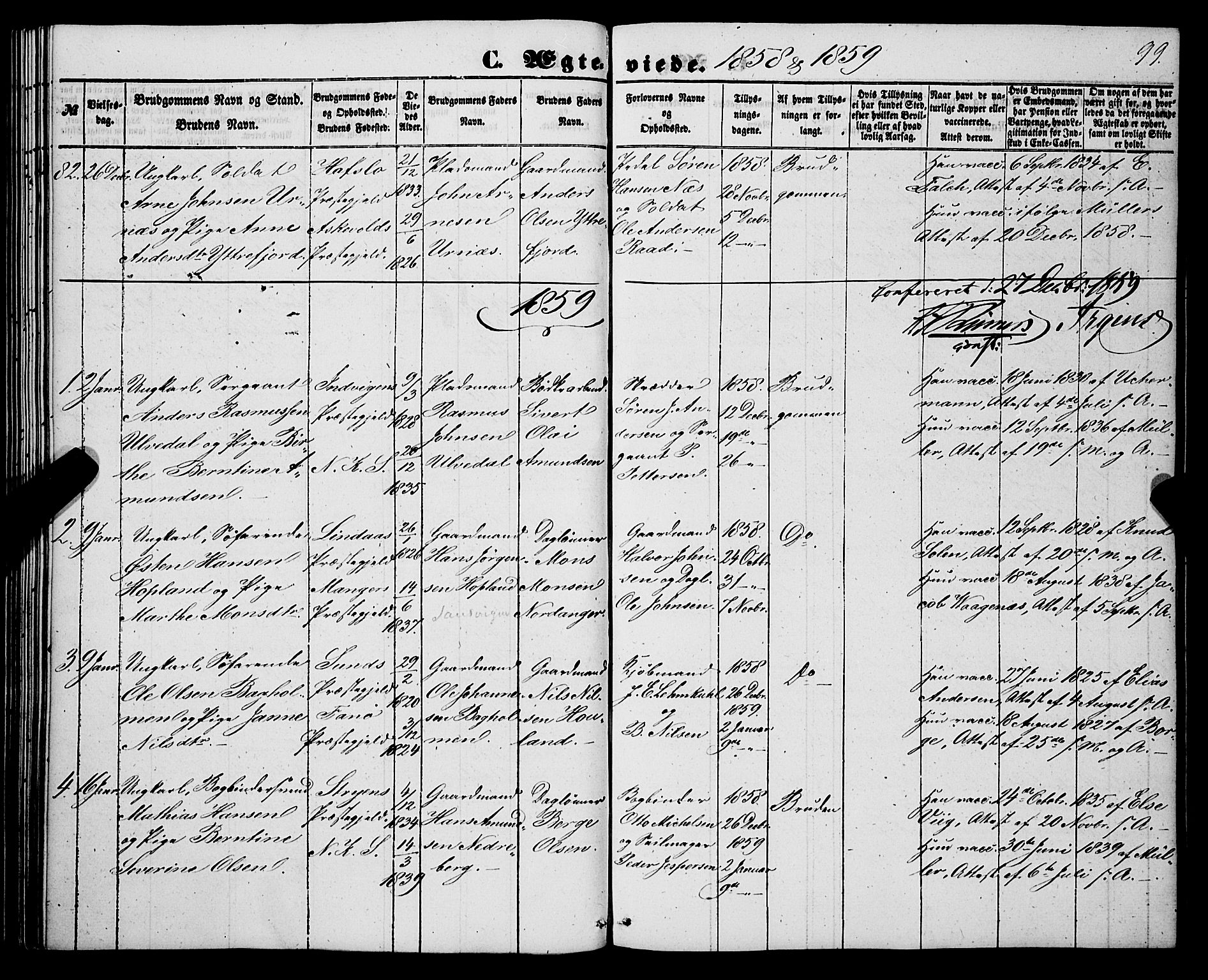 Korskirken sokneprestembete, SAB/A-76101/H/Haa/L0035: Parish register (official) no. D 2, 1852-1867, p. 99