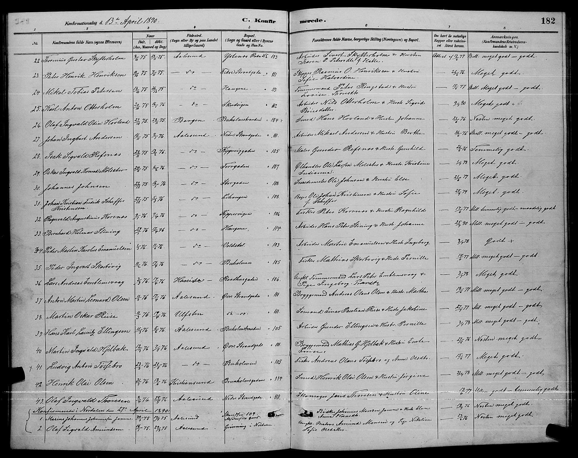 Ministerialprotokoller, klokkerbøker og fødselsregistre - Møre og Romsdal, AV/SAT-A-1454/529/L0467: Parish register (copy) no. 529C04, 1889-1897, p. 182