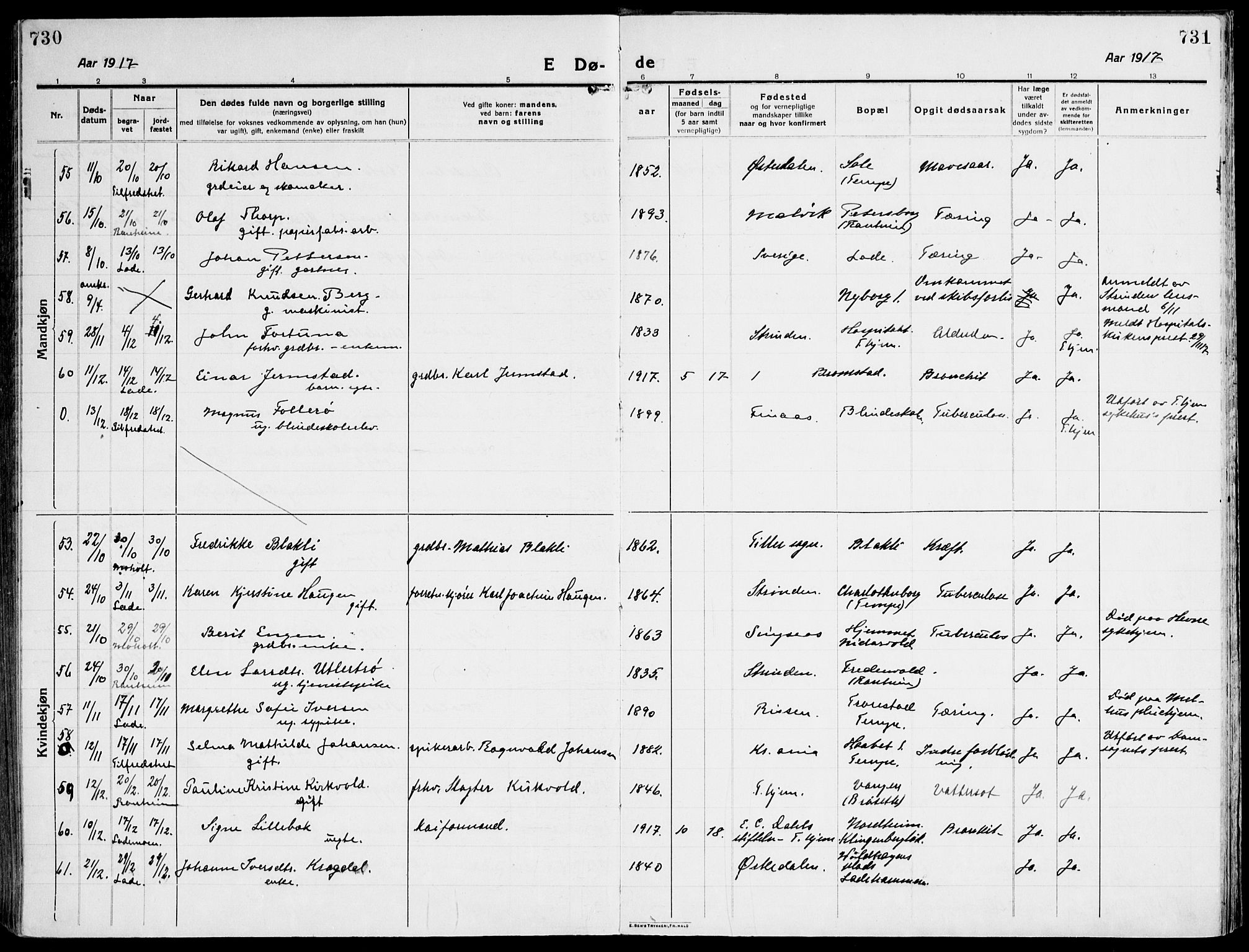 Ministerialprotokoller, klokkerbøker og fødselsregistre - Sør-Trøndelag, SAT/A-1456/607/L0321: Parish register (official) no. 607A05, 1916-1935, p. 730-731