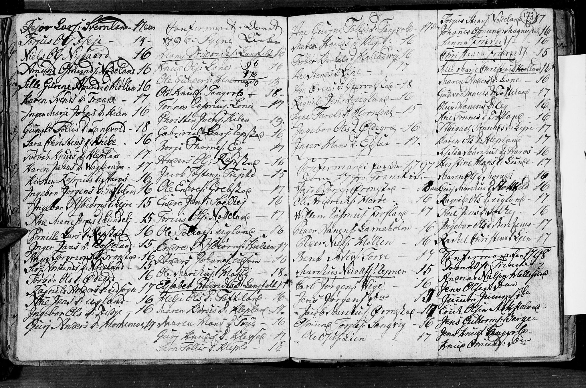 Søgne sokneprestkontor, SAK/1111-0037/F/Fa/Fab/L0004: Parish register (official) no. A 4, 1770-1822, p. 172-173