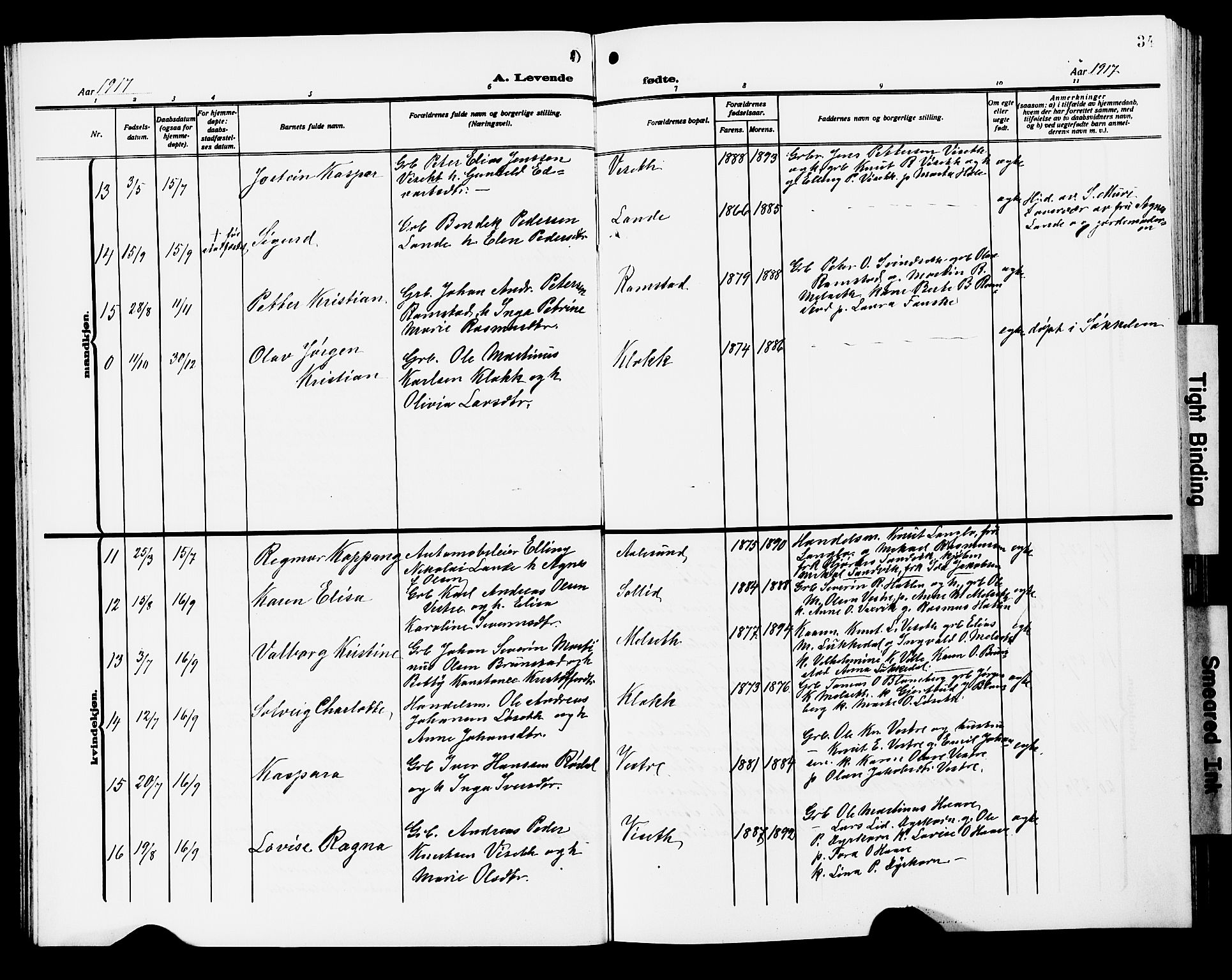 Ministerialprotokoller, klokkerbøker og fødselsregistre - Møre og Romsdal, AV/SAT-A-1454/522/L0328: Parish register (copy) no. 522C07, 1909-1925, p. 34