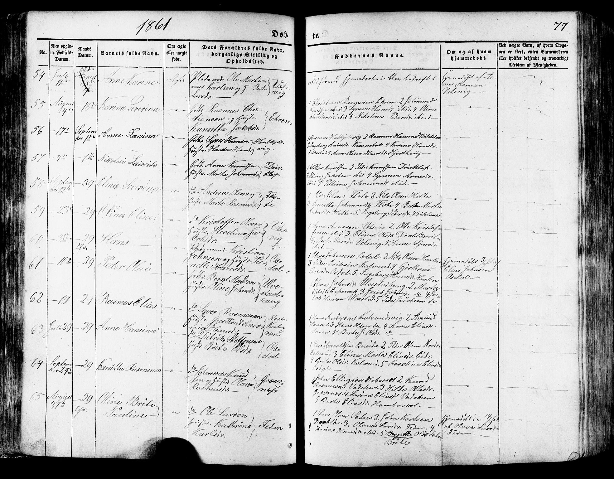 Ministerialprotokoller, klokkerbøker og fødselsregistre - Møre og Romsdal, SAT/A-1454/511/L0140: Parish register (official) no. 511A07, 1851-1878, p. 77
