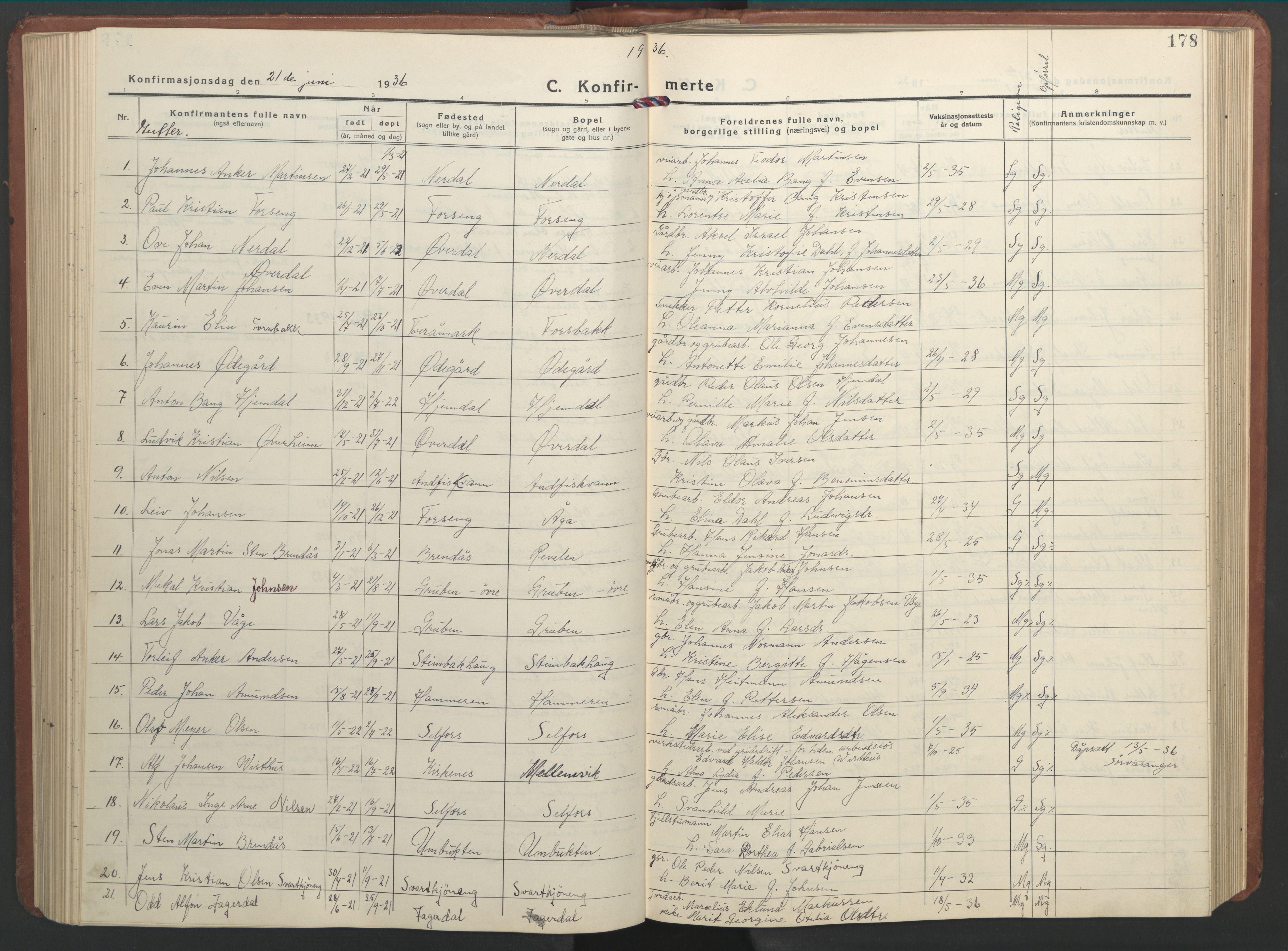 Ministerialprotokoller, klokkerbøker og fødselsregistre - Nordland, AV/SAT-A-1459/827/L0425: Parish register (copy) no. 827C14, 1931-1946, p. 178