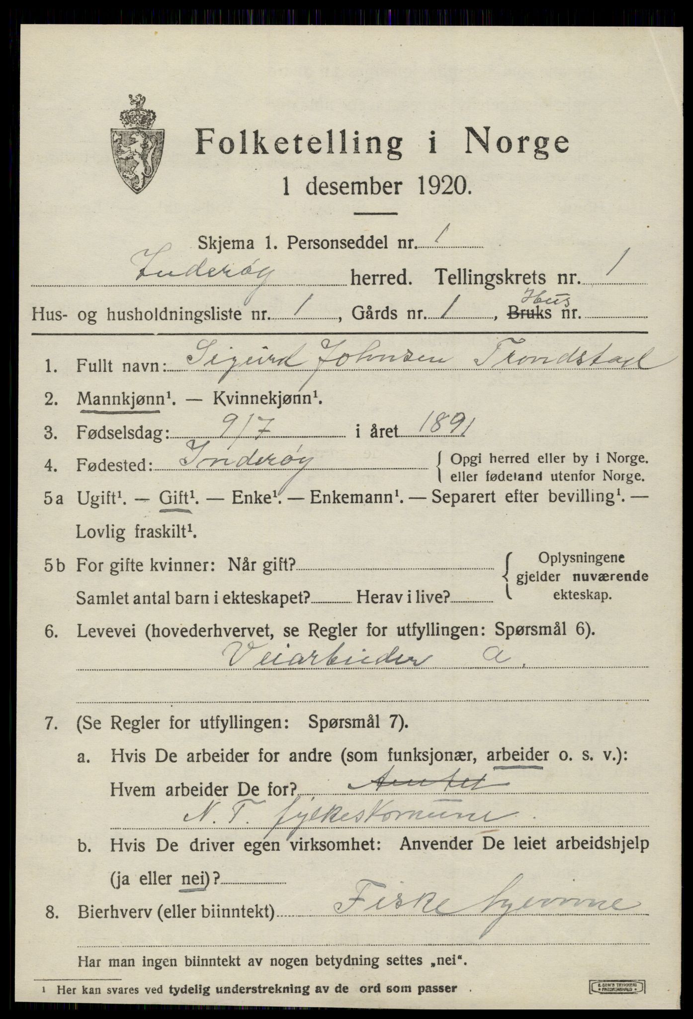 SAT, 1920 census for Inderøy, 1920, p. 1149