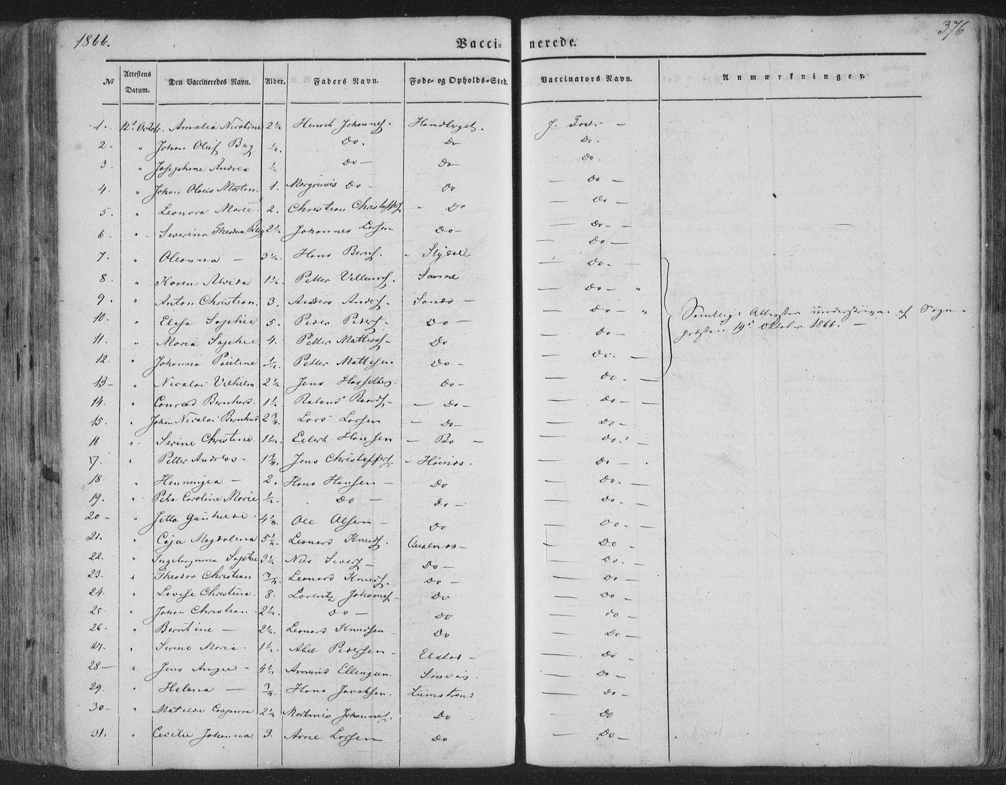 Ministerialprotokoller, klokkerbøker og fødselsregistre - Nordland, AV/SAT-A-1459/880/L1131: Parish register (official) no. 880A05, 1844-1868, p. 376