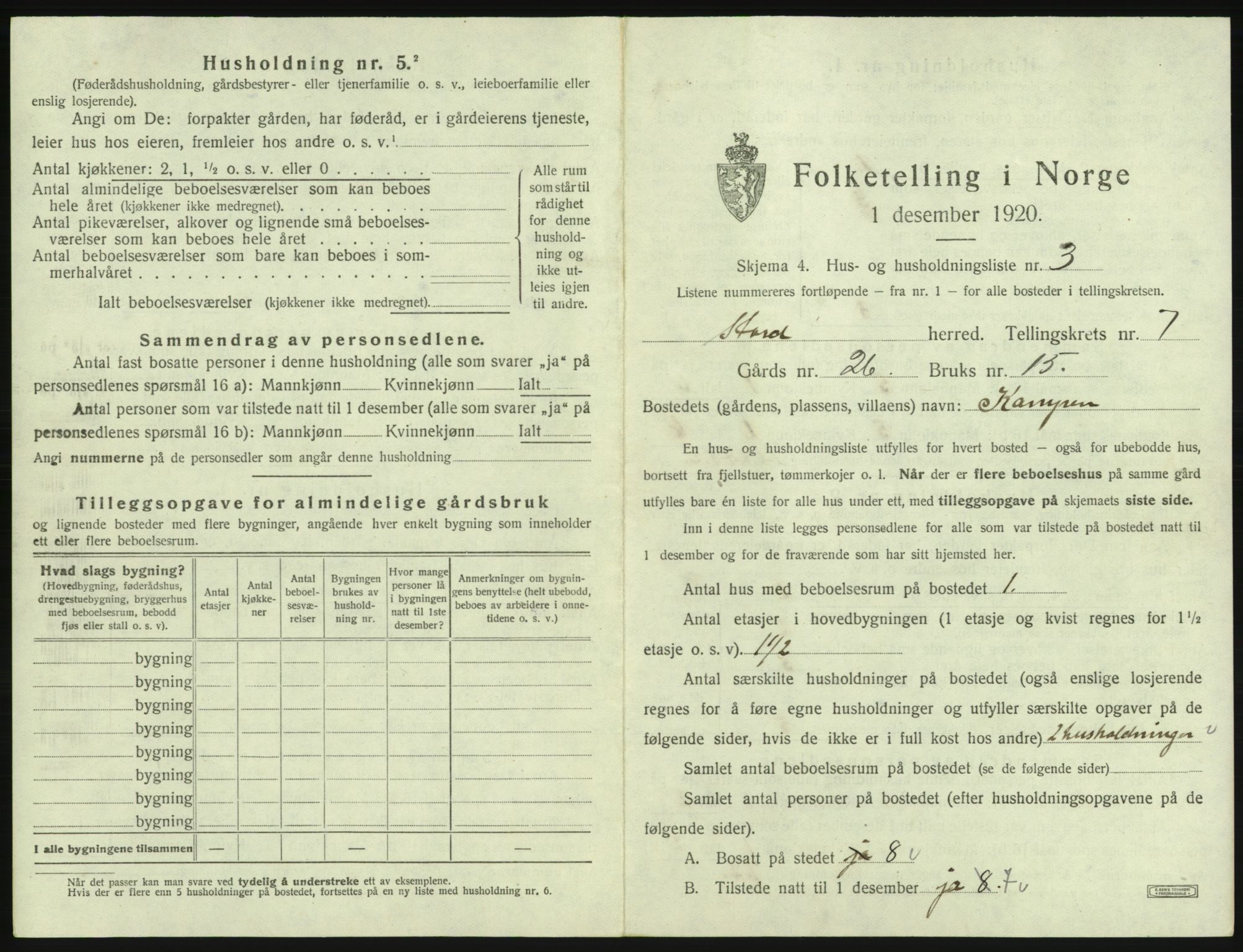 SAB, 1920 census for Stord, 1920, p. 365