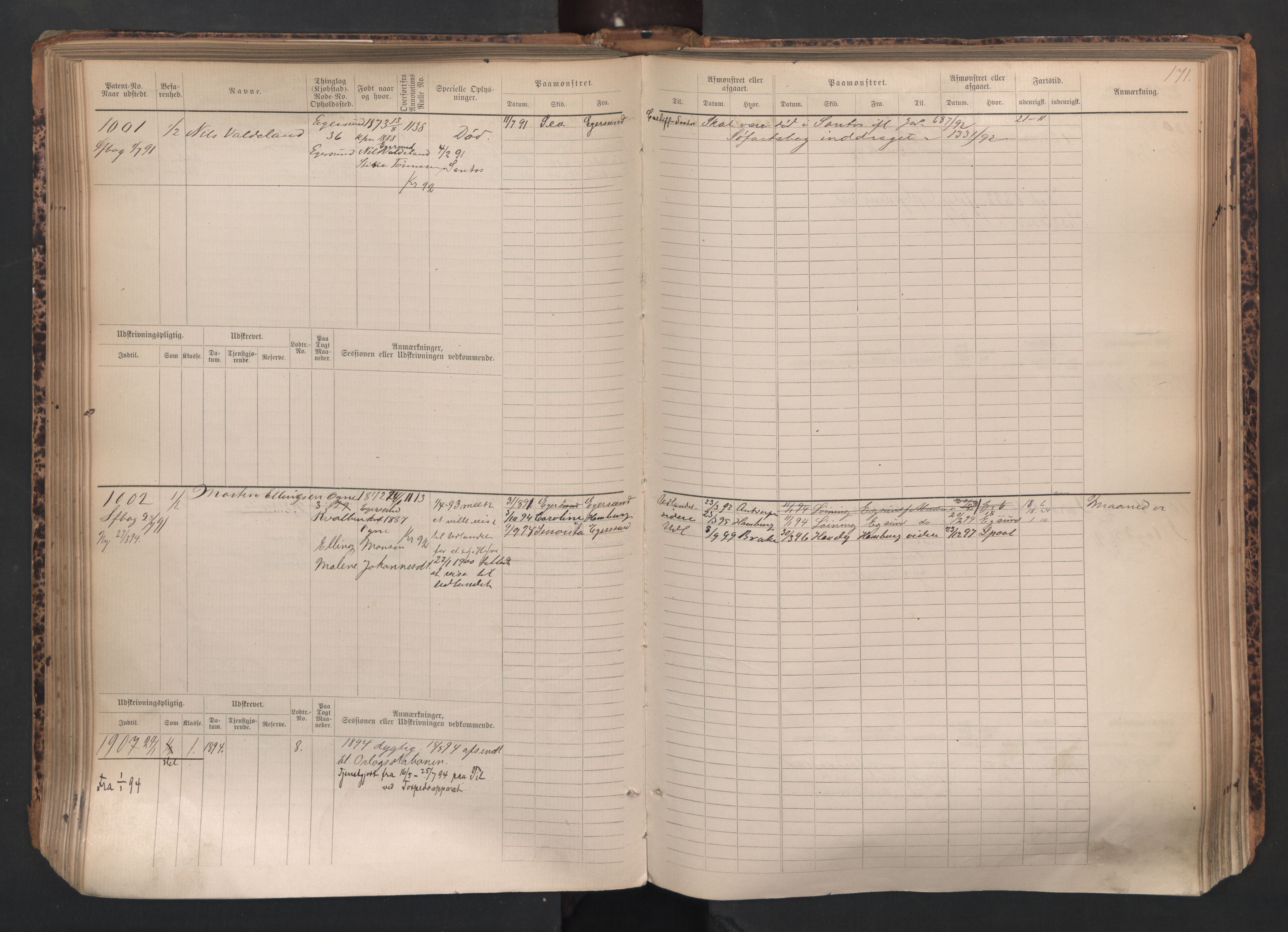 Egersund mønstringskrets, SAK/2031-0019/F/Fb/L0002: Hovedrulle nr 667-1330, O-4, 1880-1940, p. 172