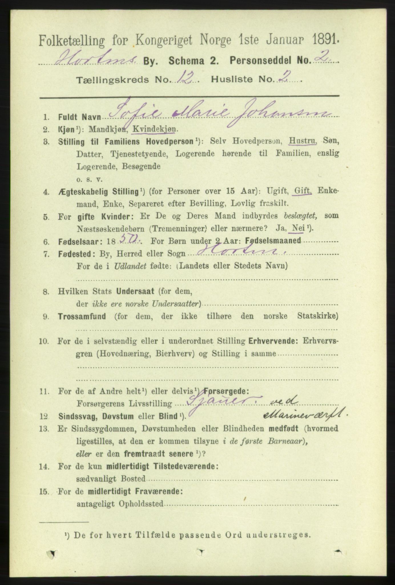 RA, 1891 census for 0703 Horten, 1891, p. 7403