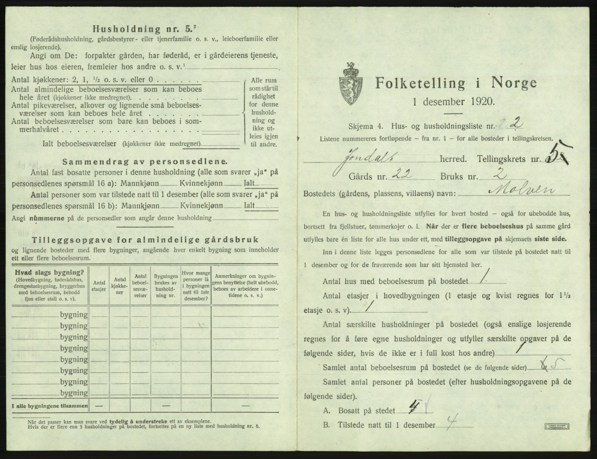 SAB, 1920 census for Jondal, 1920, p. 351