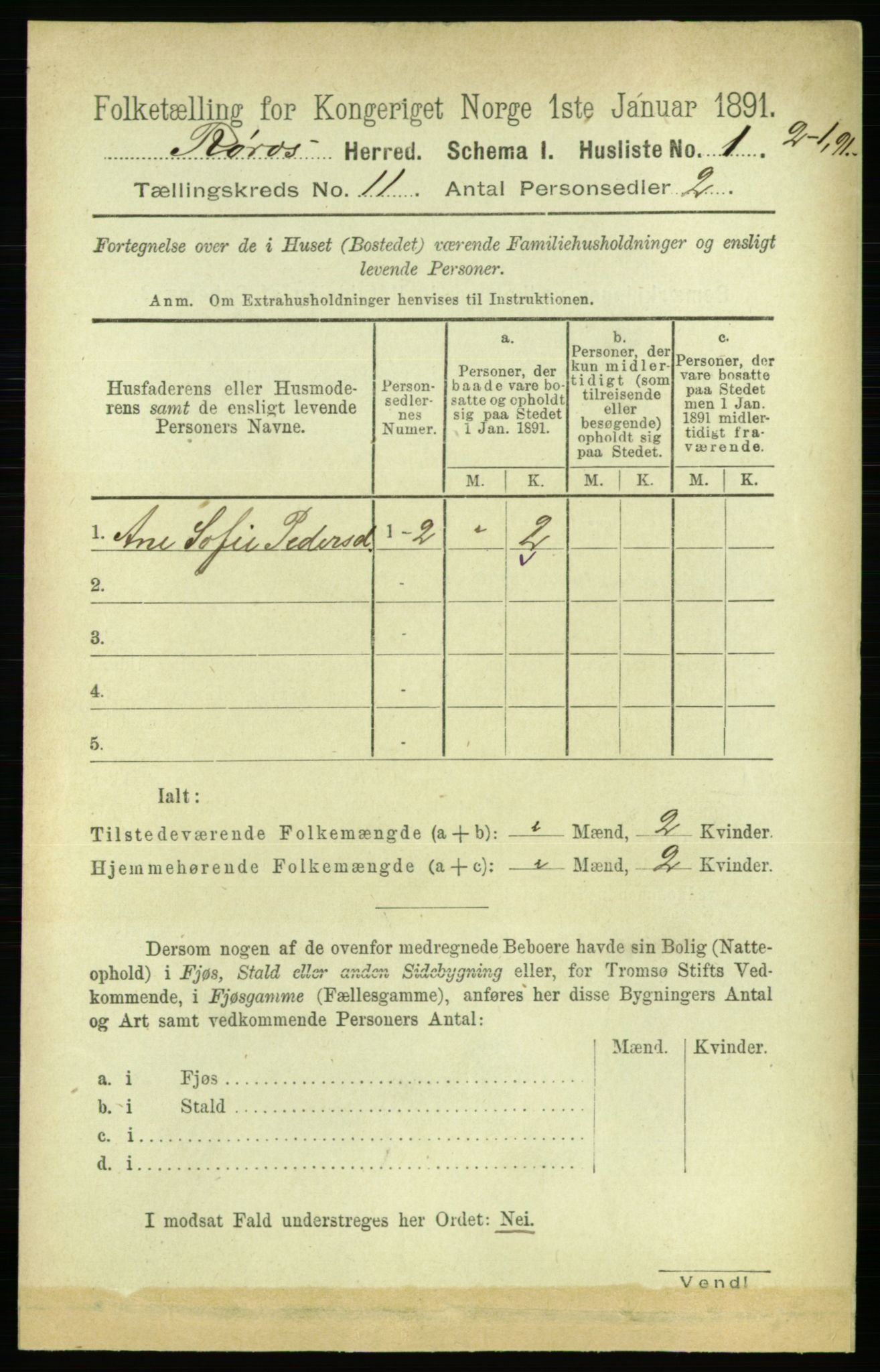 RA, 1891 census for 1640 Røros, 1891, p. 2207