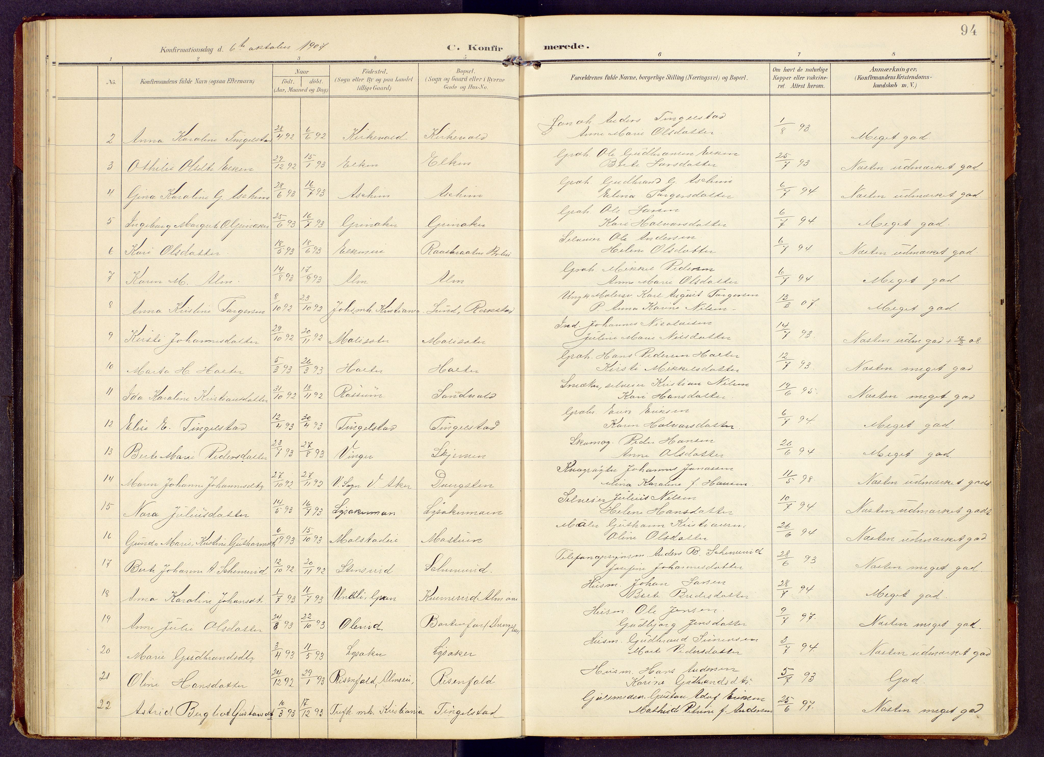 Brandbu prestekontor, AV/SAH-PREST-114/H/Ha/Hab/L0009: Parish register (copy) no. 9, 1903-1916, p. 94