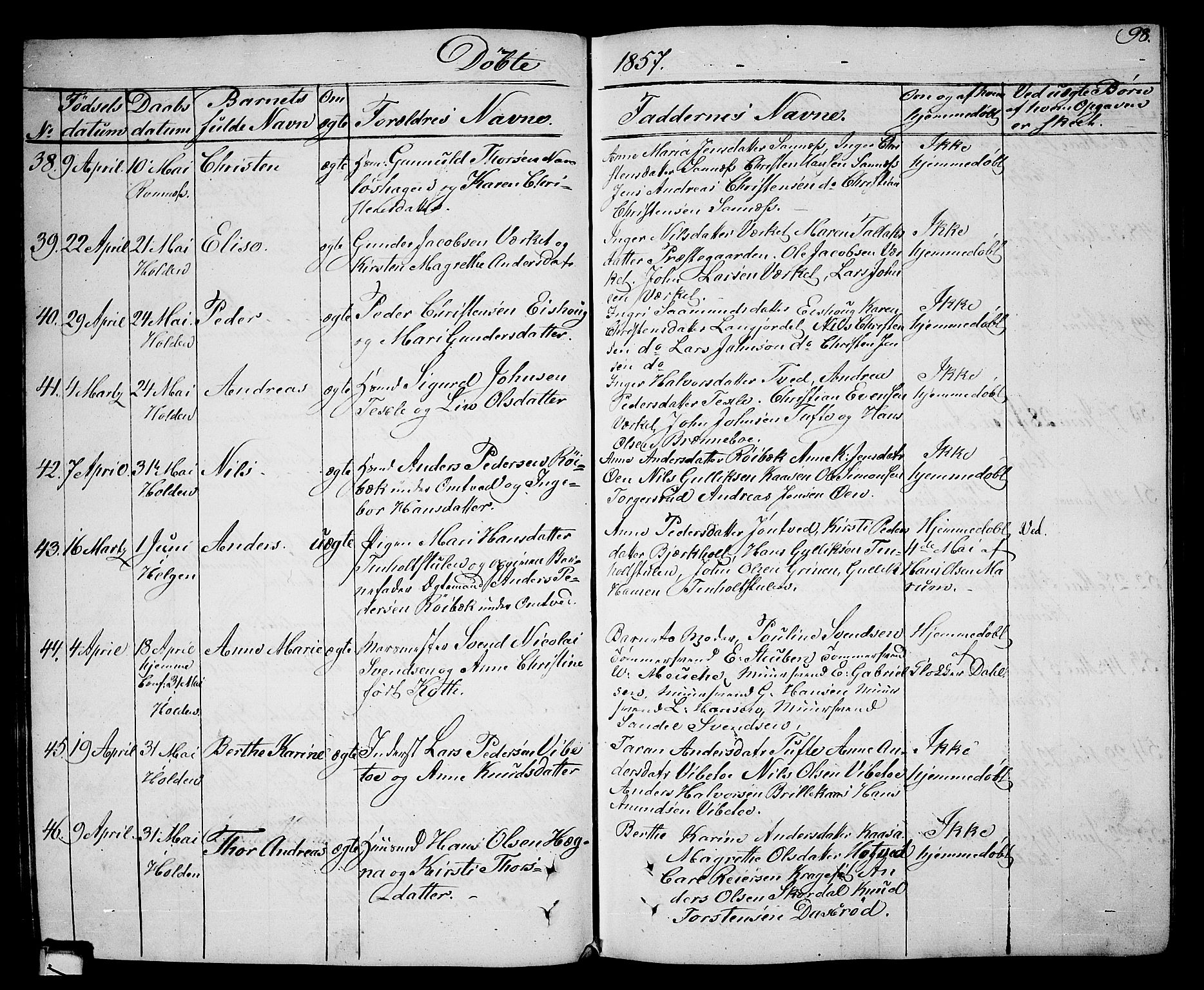 Holla kirkebøker, SAKO/A-272/G/Ga/L0003: Parish register (copy) no. I 3, 1849-1866, p. 98
