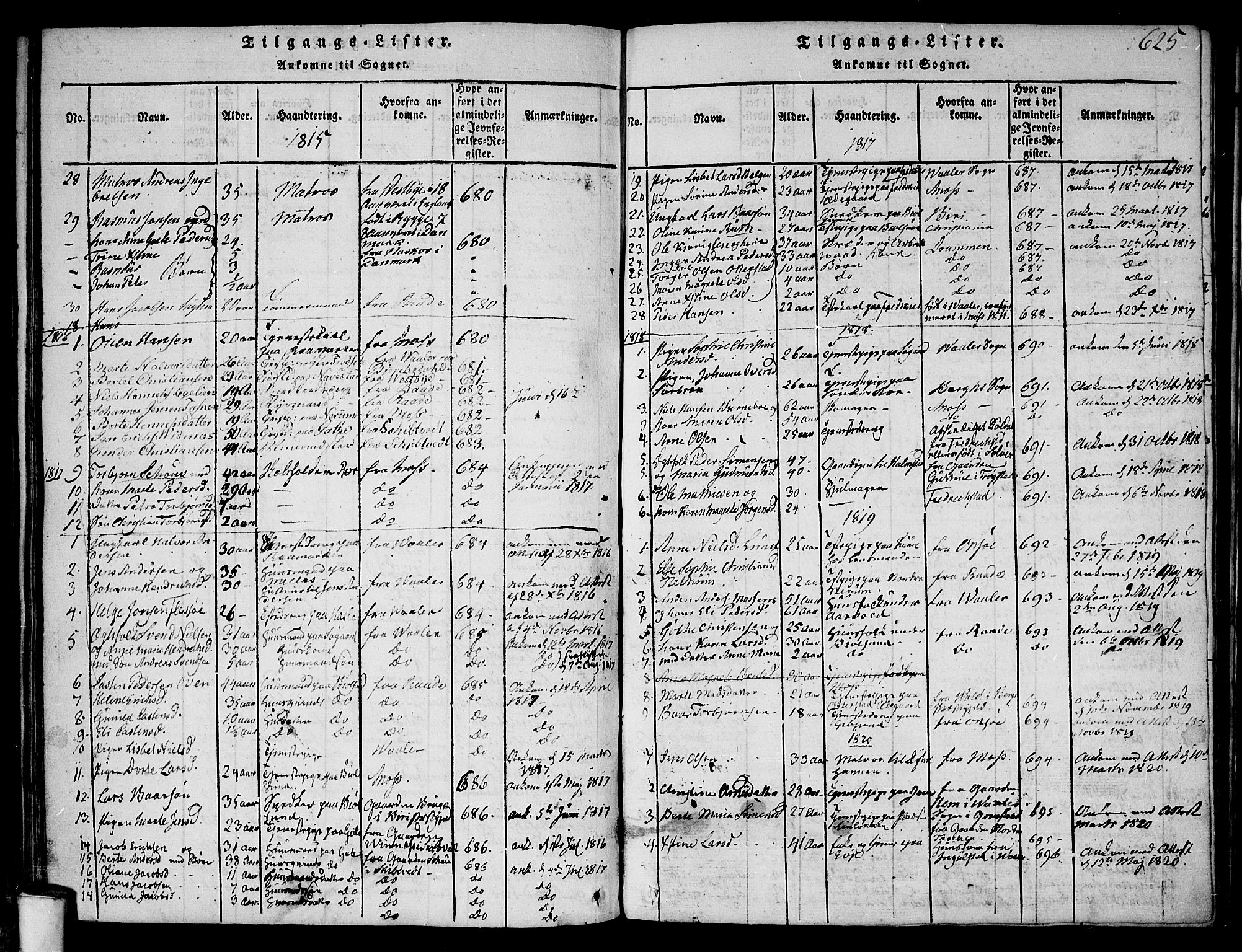 Rygge prestekontor Kirkebøker, SAO/A-10084b/F/Fa/L0003: Parish register (official) no. 3, 1814-1836, p. 624-625