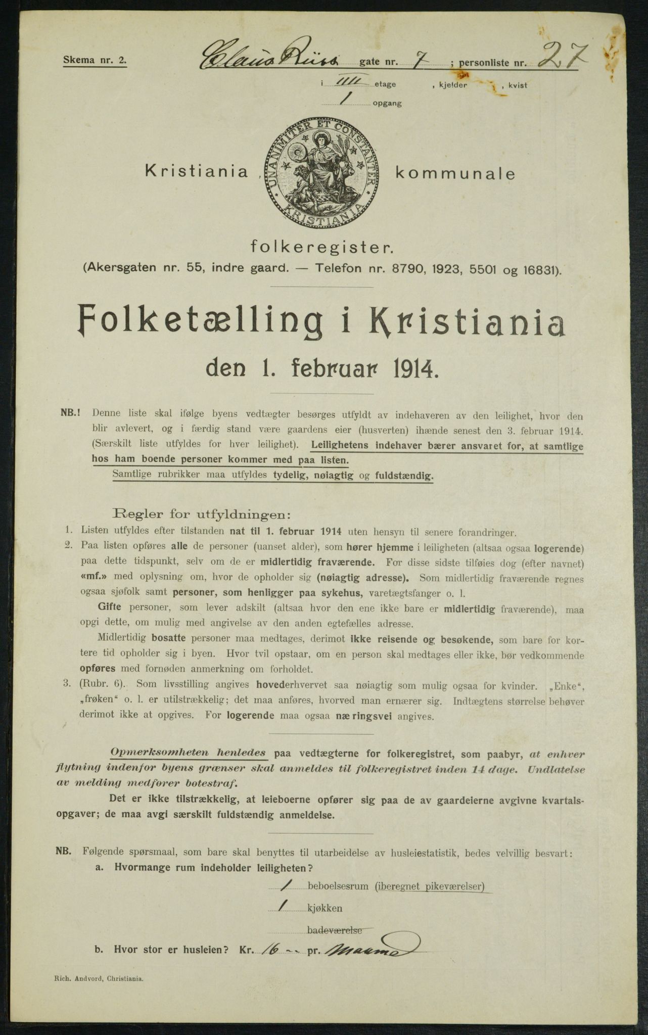 OBA, Municipal Census 1914 for Kristiania, 1914, p. 12923