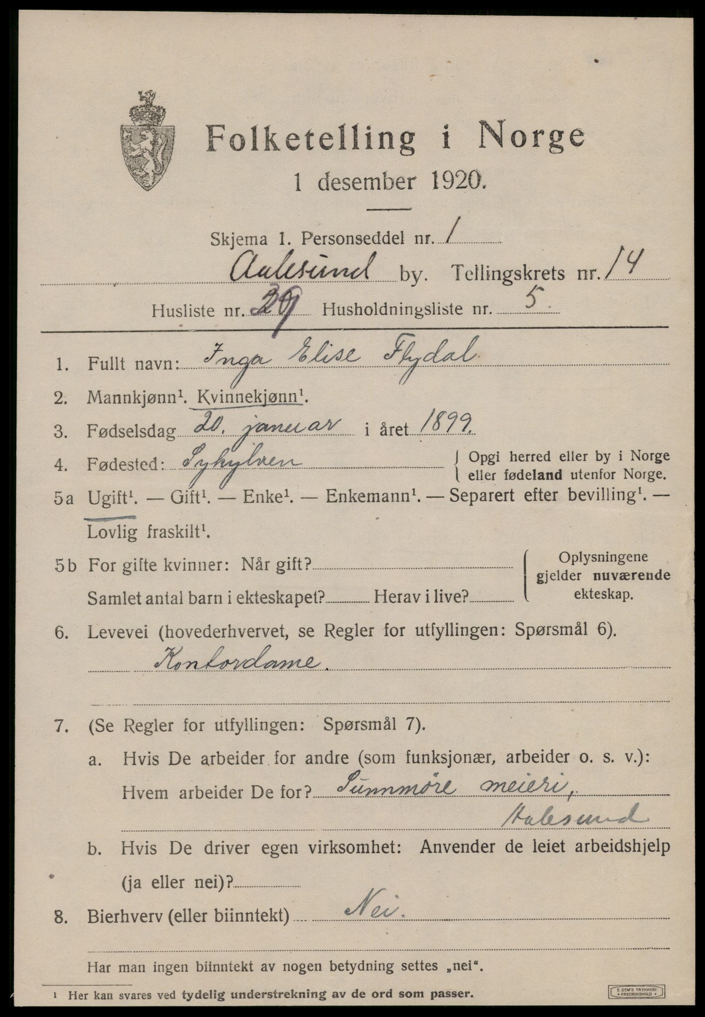 SAT, 1920 census for Ålesund, 1920, p. 29478