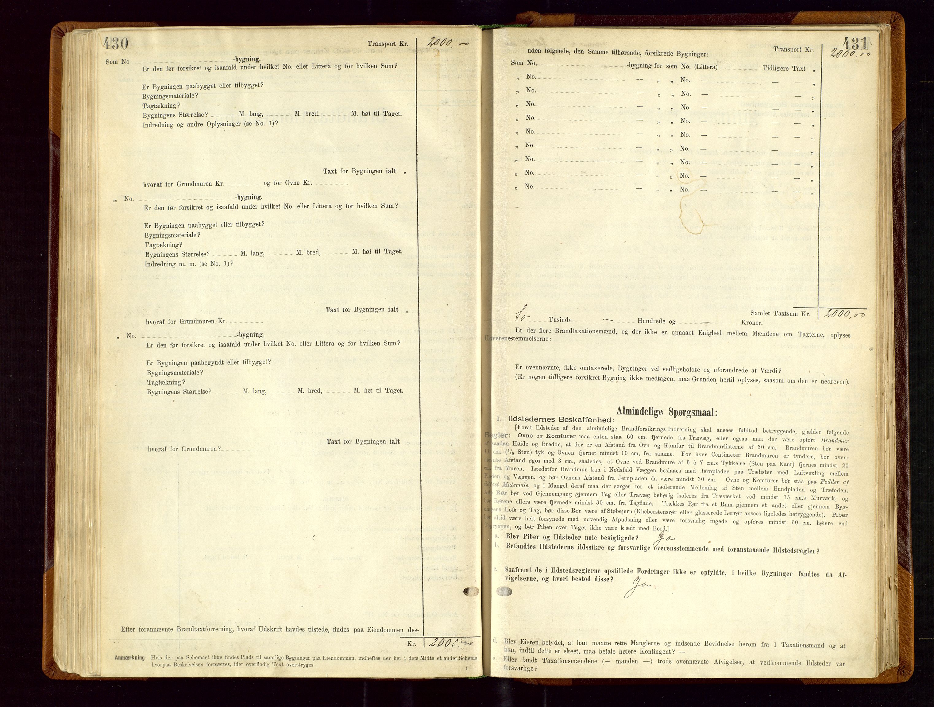 Sauda lensmannskontor, SAST/A-100177/Gob/L0001: Branntakstprotokoll - skjematakst, 1894-1914, p. 430-431