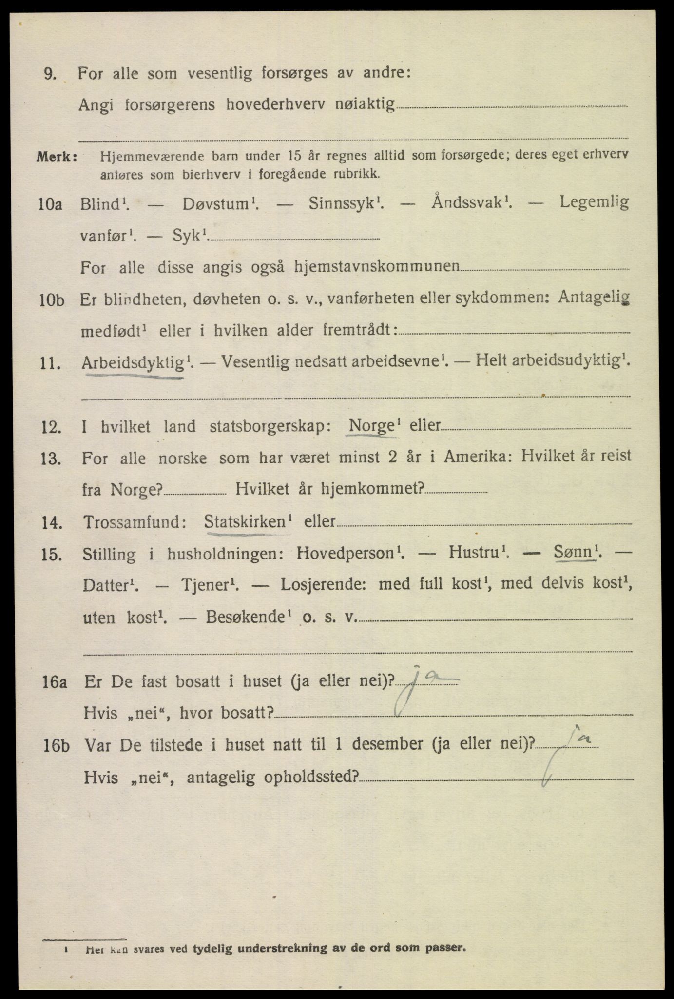 SAK, 1920 census for Gyland, 1920, p. 1033