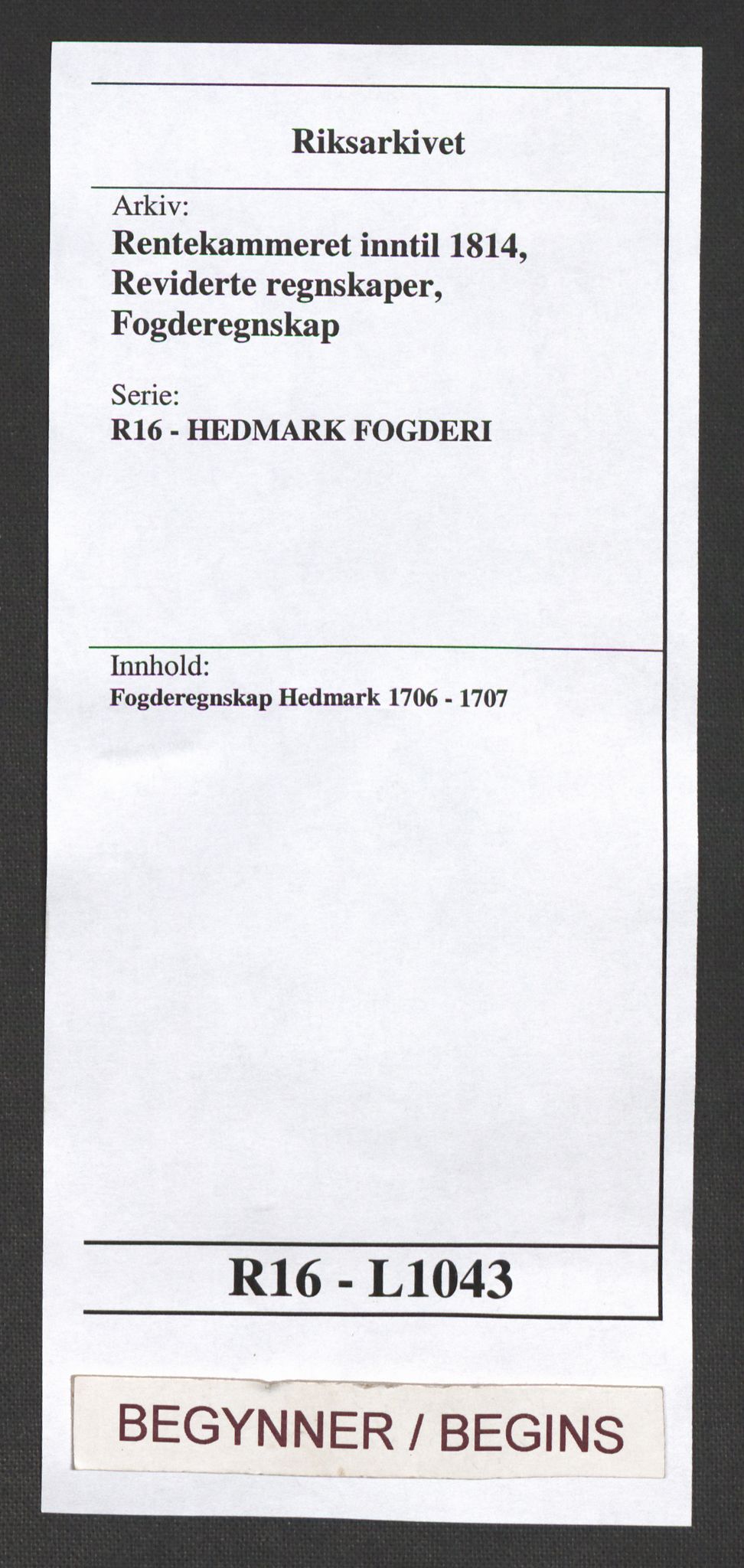 Rentekammeret inntil 1814, Reviderte regnskaper, Fogderegnskap, RA/EA-4092/R16/L1043: Fogderegnskap Hedmark, 1706-1707, p. 1